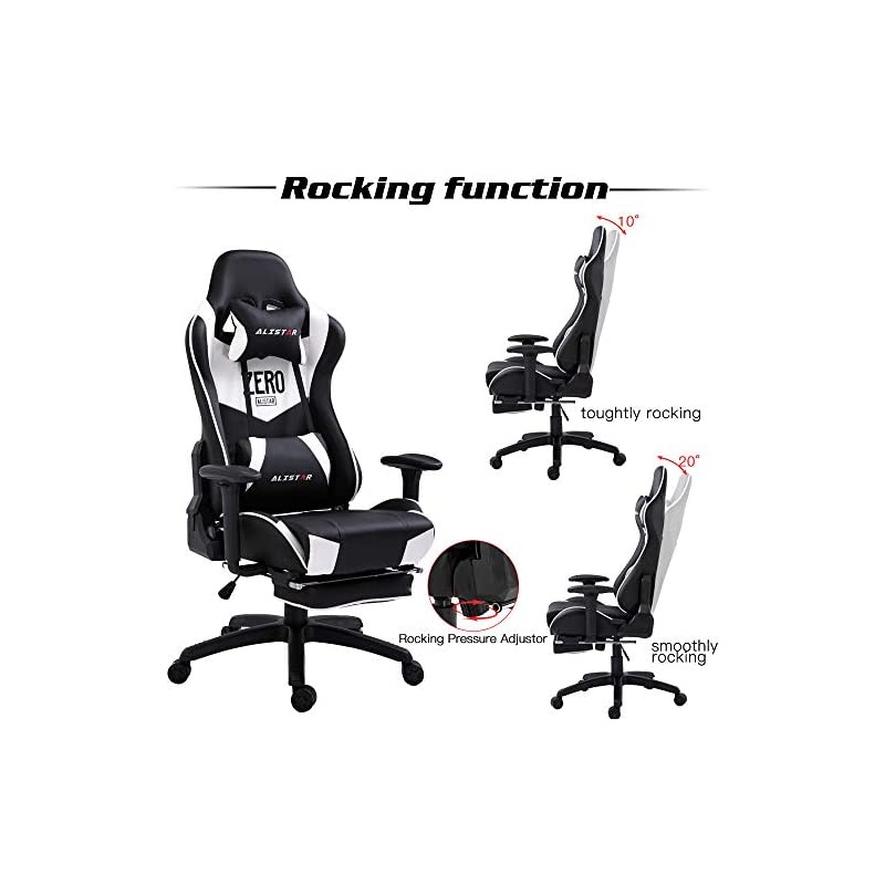 Gaming Chair Racing Office Chair High Back Computer Desk Chair PU Leather Chair Ergonomic and Executive Swivel Chair with Footrest Headrest and Lumbar Massage Support (AL-6019-PINK)