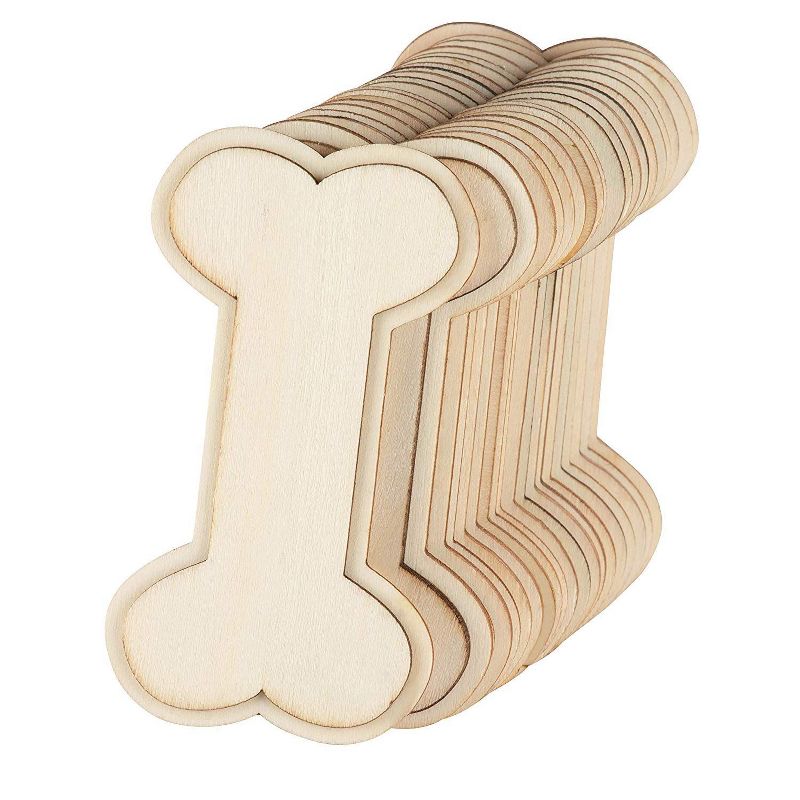 Genie Crafts 24-Pack Wood Cutouts, Unfinished Wooden Dog Bone Shapes for DIY, Doghouse Decor
