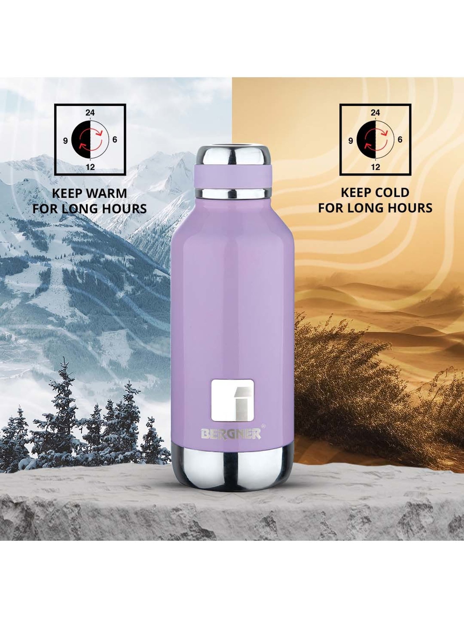 Bergner Walking Purple Stainless Steel Thermosteel Hot and Cold Bottle (0.75 L)