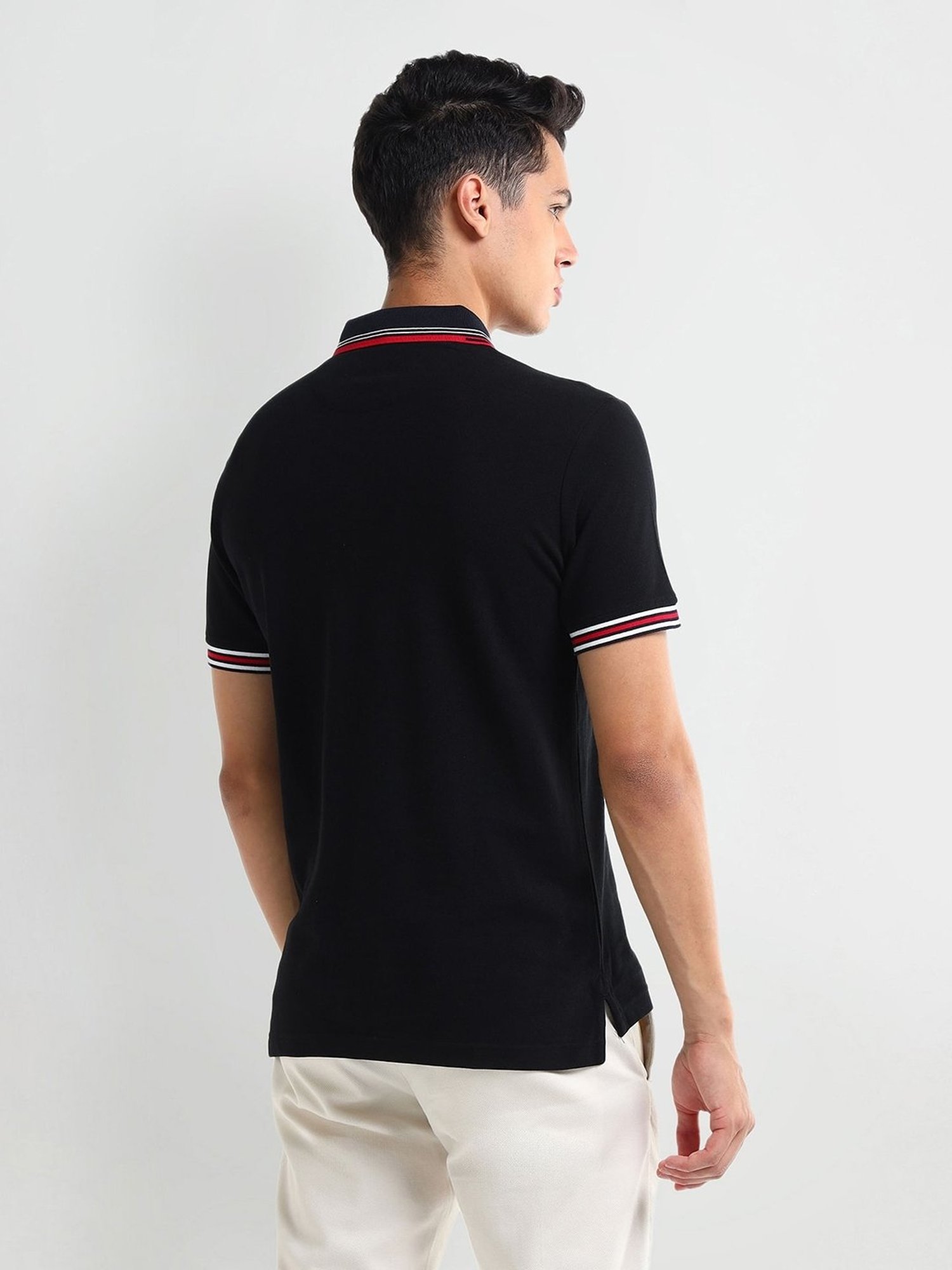 Arrow Black Cotton Regular fit Solid Polo T-Shirt