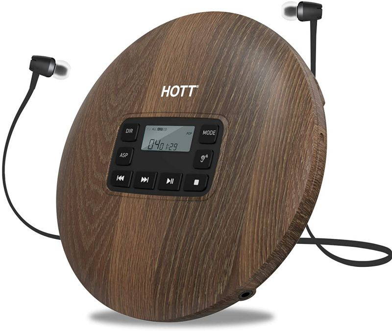 HOTT CD611 Portable CD Player for Home Travel and Car with Stereo Headphones, Anti-Shock ,Wood Grain Pattern