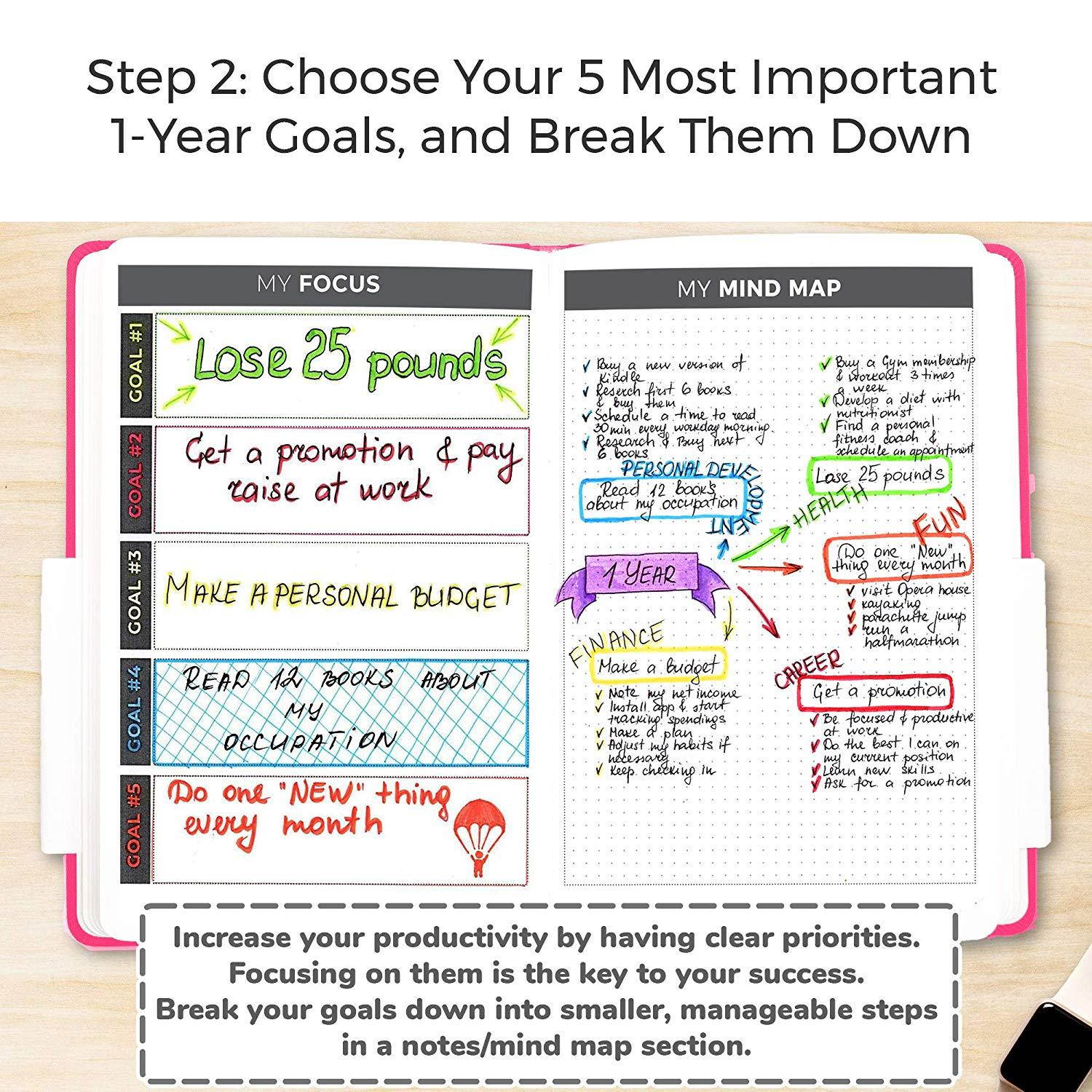 The Clever Fox Planner - Undated Weekly Planner, Organizer, Calendar and Gratitude Journal to Boost Productivity, Happiness and Hit Your Goals in 2019 - Lasts 1 Year - A5 Size - Stickers - Hot Pink