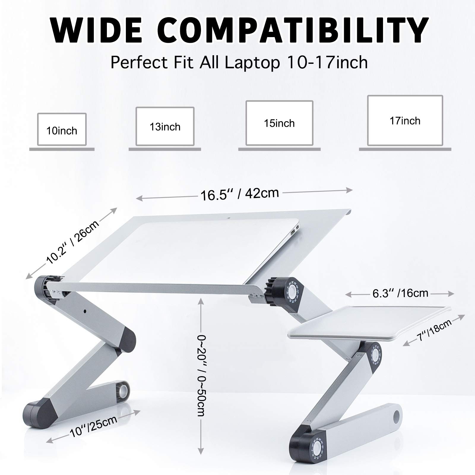 Laptop Stands Adjustable&nbsp;Lap Desks Portable Laptop Bed Table with Cooling Fans & Mouse Pad for Couch, Bed, Sofa