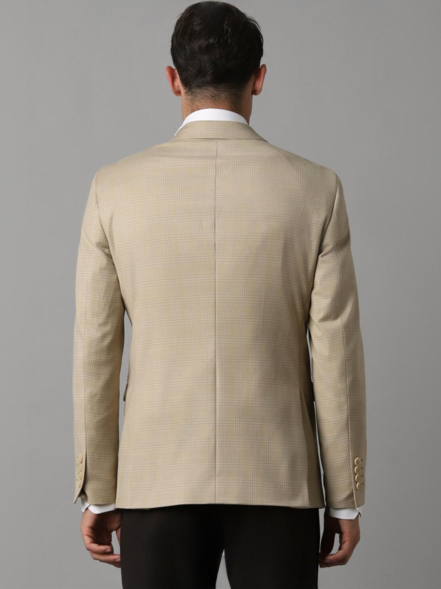 Louis Philippe Khaki Slim Fit Checks Blazer