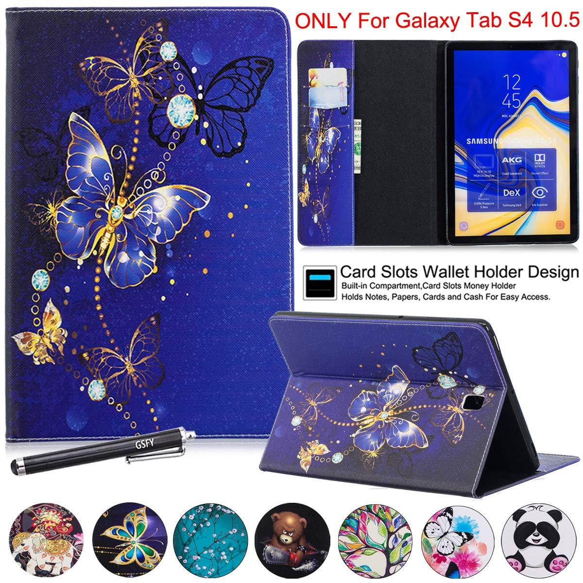 Galaxy Tab S4 10.5 Case, Newshine Premium Leather Lightweight Flip Stand Cover with Card Cash Pocket for Samsung Galaxy Tab S4 10.5 2018 Model SM-T830/T835/T837 Tablet, Cobalt Butterfly