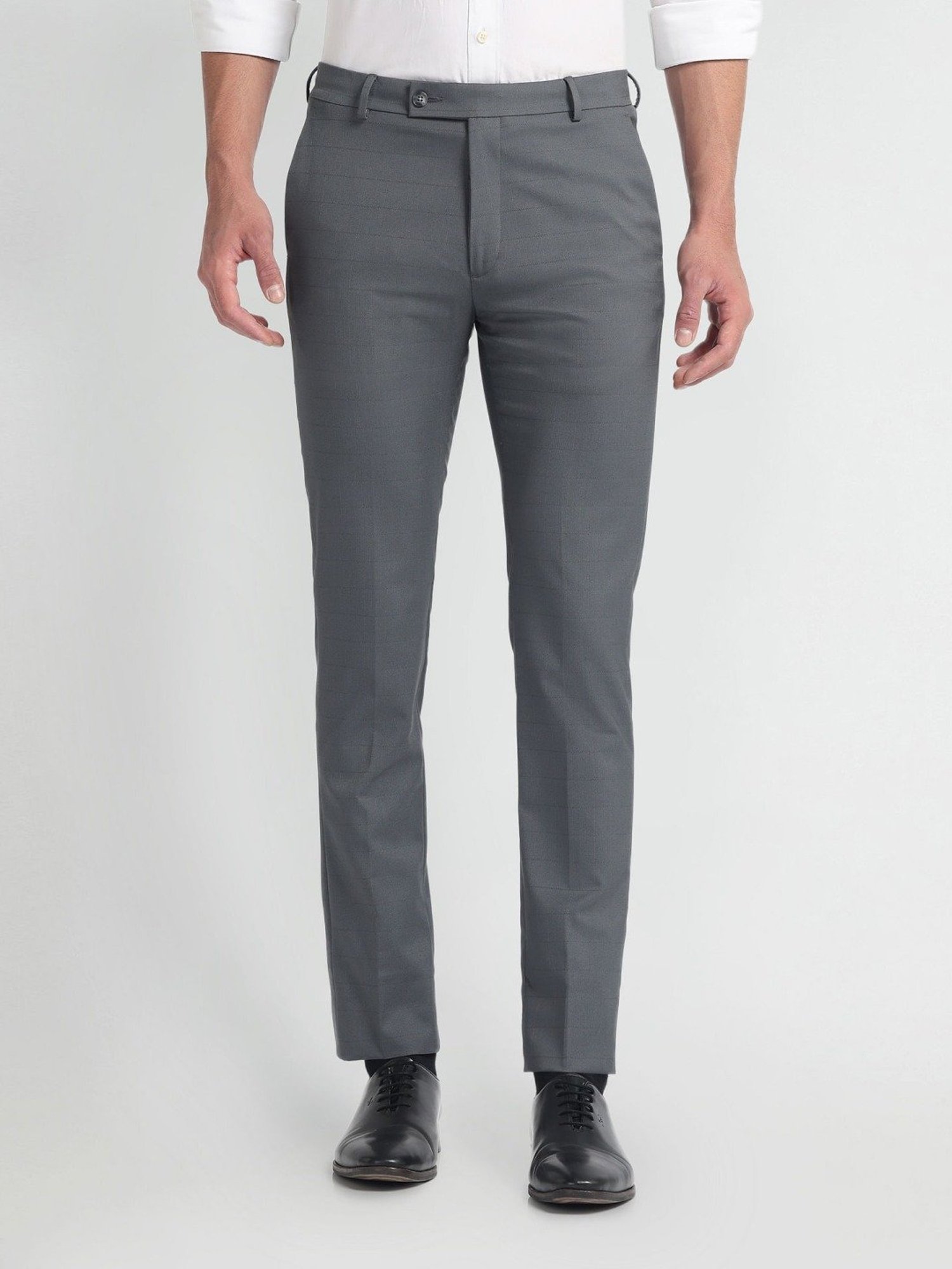 Arrow Grey Slim Fit Checks Trousers