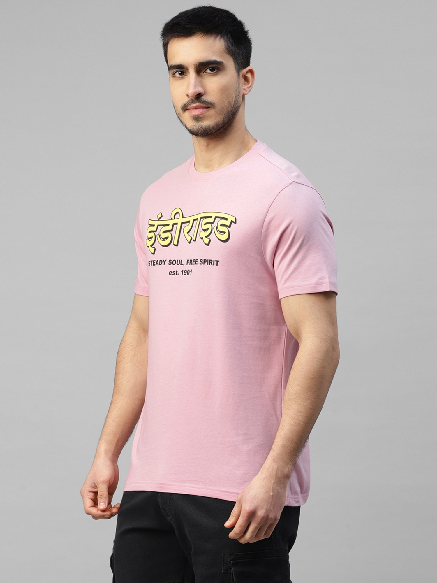 Royal Enfield STEADY SOUL FREE SPIRIT Pink Regular Fit Printed Crew T-Shirt