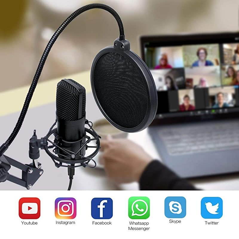 USB Condenser Microphone Kit192Khz24Bit Studio Recording Microphone PC Streaming Cardioid Mic with Professional Sound Chipset Flexible Arm Pop Filter Set for YouTube Video Podcast Game
