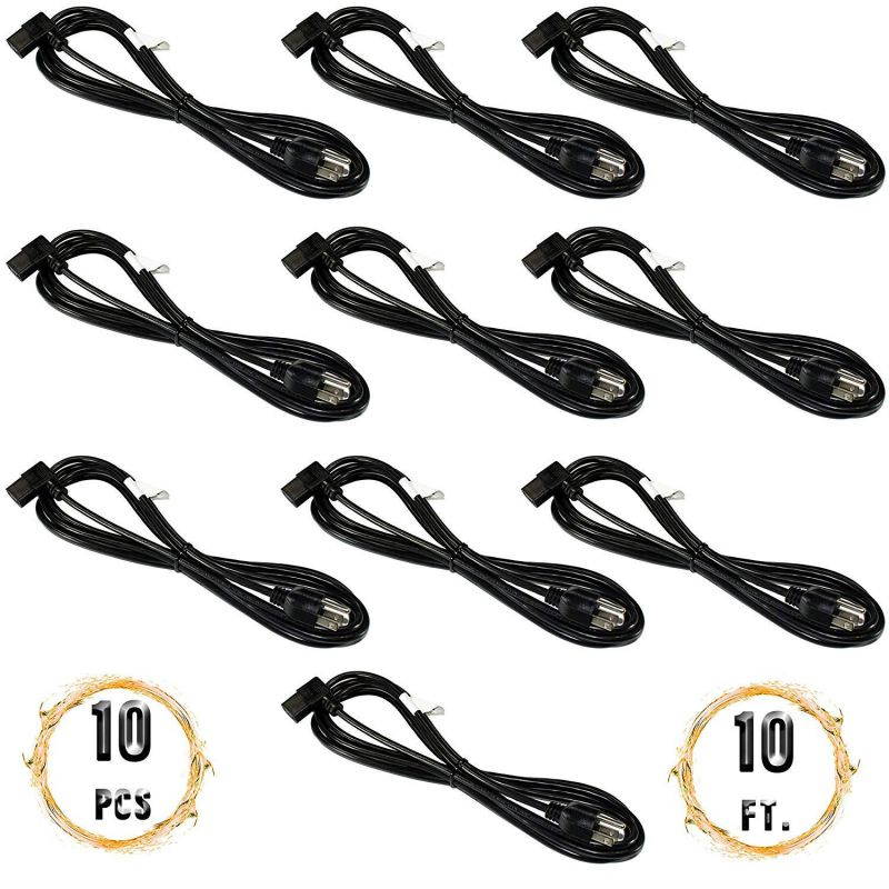 Power Cord - NEMA 5-15P to C13 Right Angle, 18AWG, 10A, 125V, 3-Prong, Black, 10ft (10Pcs)