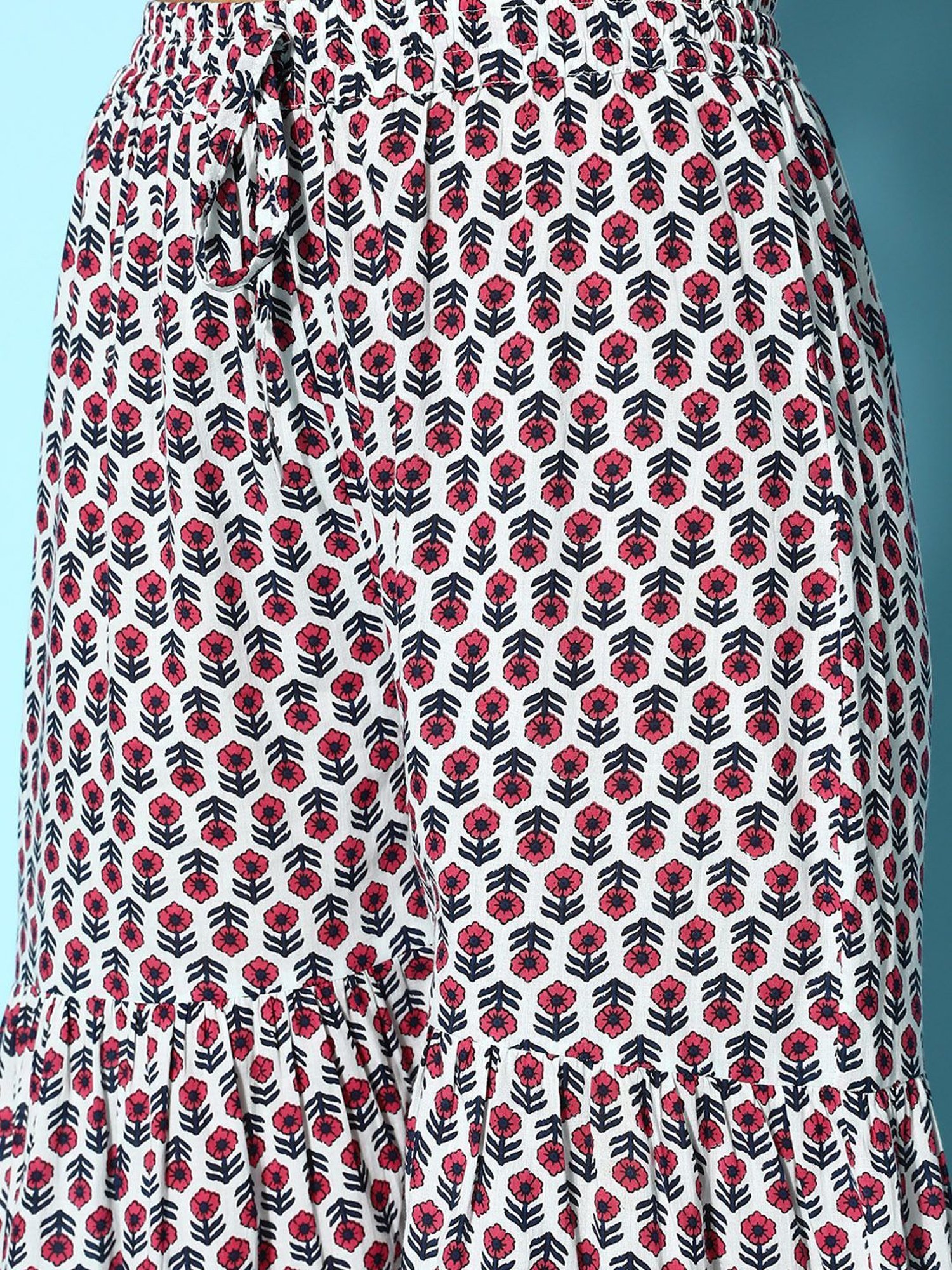 Prakrti Navy Cotton Printed Kurti Sharara Set With Dupatta