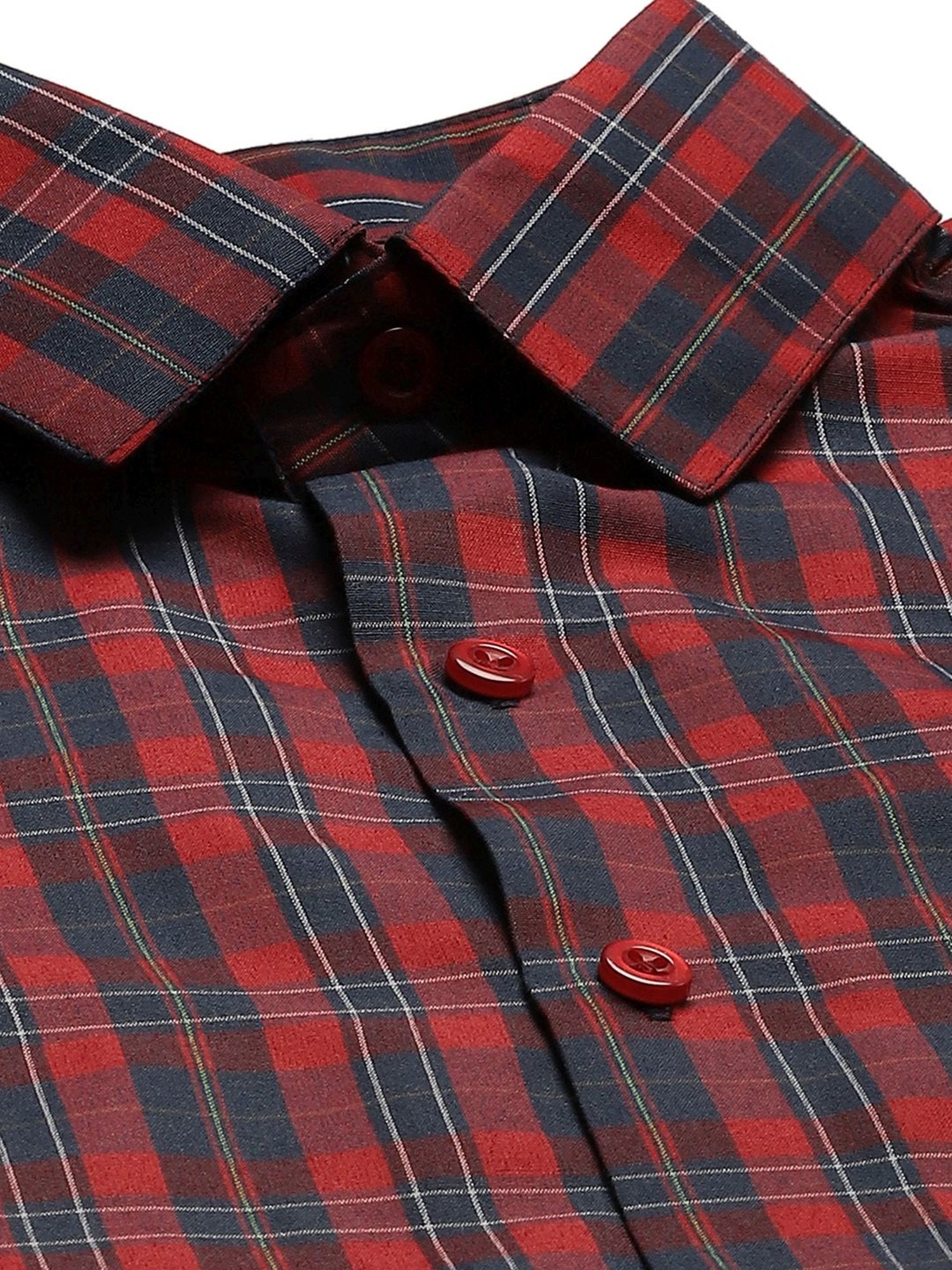 Sojanya Red & Navy Cotton Regular Fit Checks Shirt