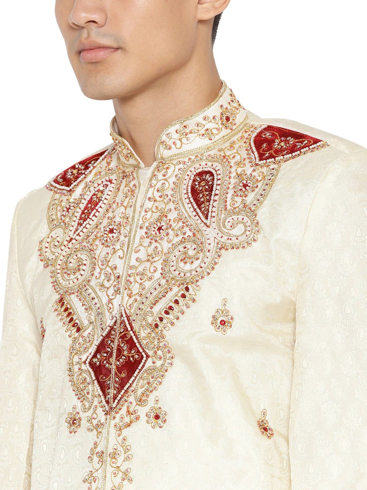 SG LEMAN Light Lemon Regular Fit Embellished Sherwani Set