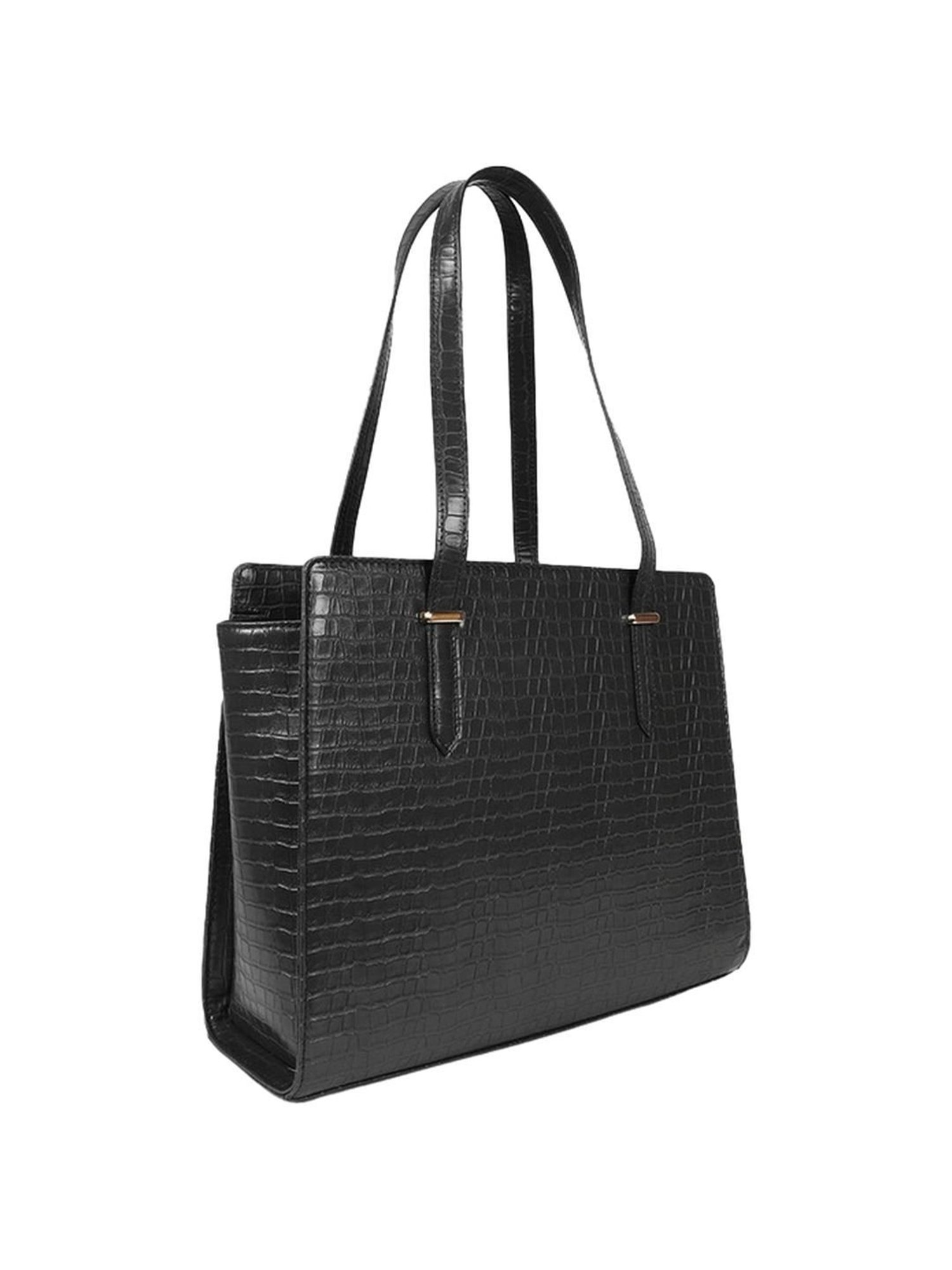 Carlton London Black Textured Medium Handbag