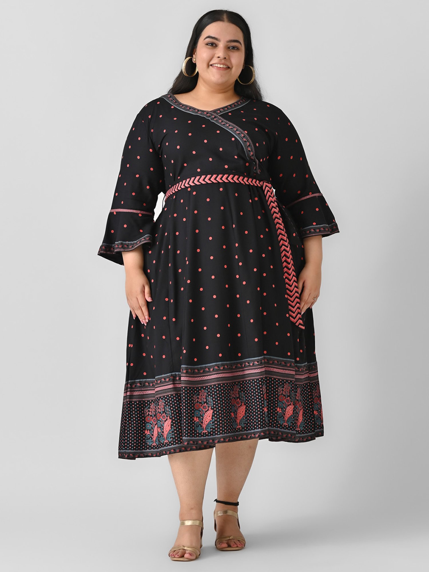 Saffron Threads Black Cotton Floral Print Ethnic Dress