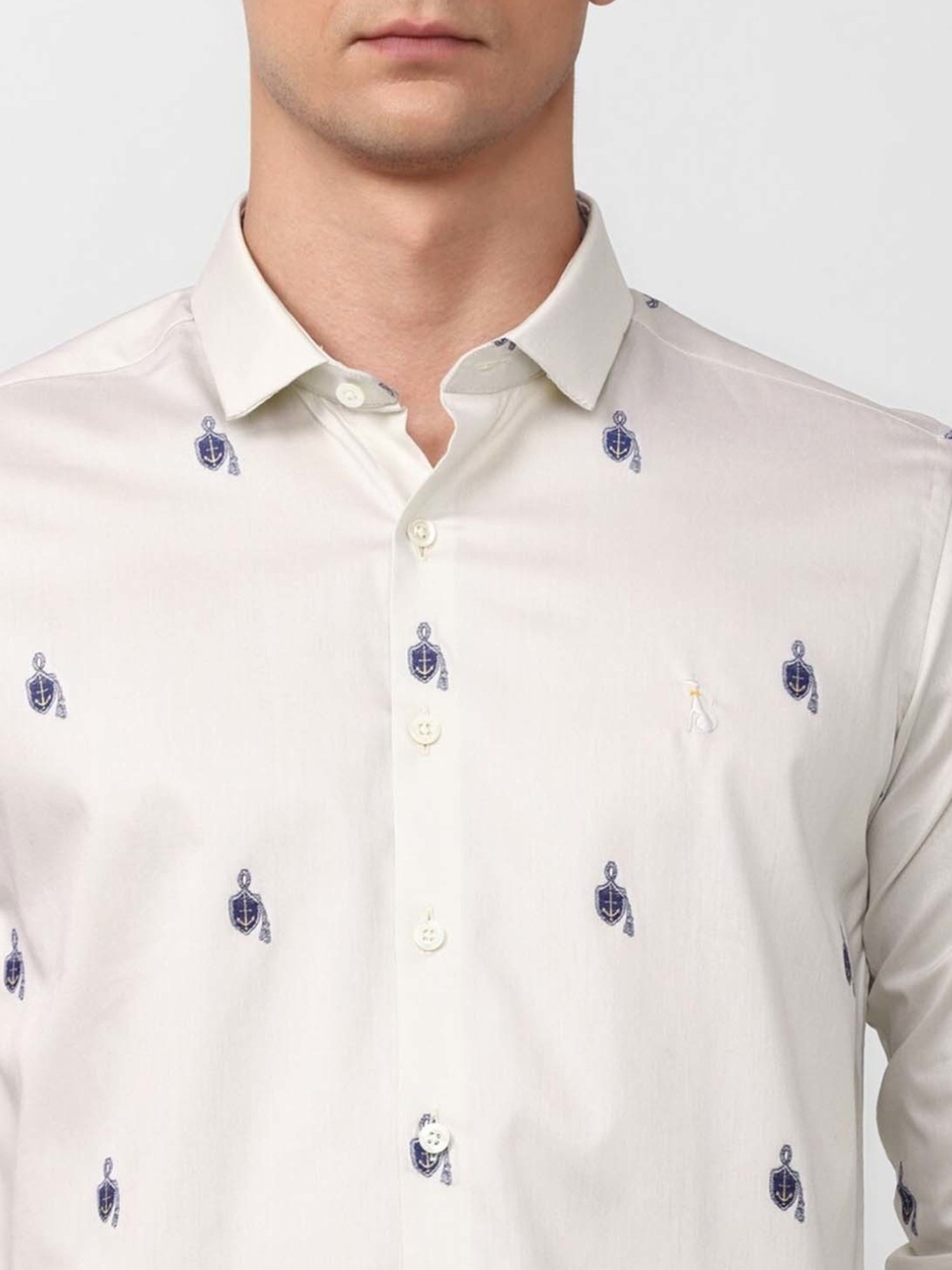 Simon Carter London Beige Printed Slim Fit Casual Shirt