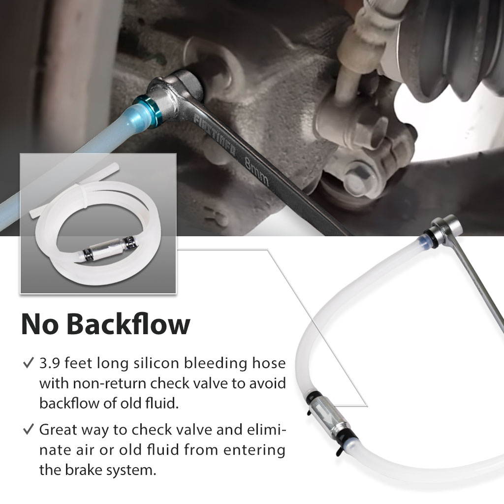 FIRSTINFO 7-12mm & 3/8-Inch Drive Brake Fluid Clutch Bleeder Hose w/12 Point Wrench and Check Valve 7-Piece Kit For Brake Bleeding & Hydraulic Clutch Systems