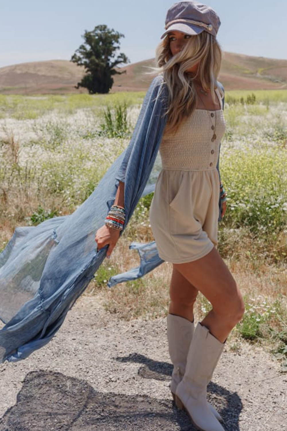 Dusk Blue Chest Pocket Front Buttoned Folded Edge Denim Short Sleeve Romper