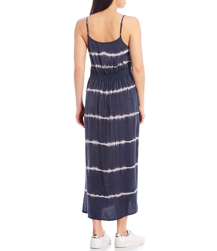 Cloth & Stone Smocked Tie-Dye Striped Back Belted Dress