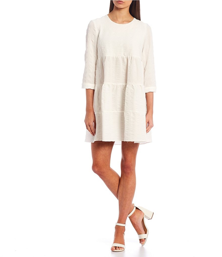 Midnight Doll 3/4 Sleeve Tiered Pucker Woven Sheath Dress