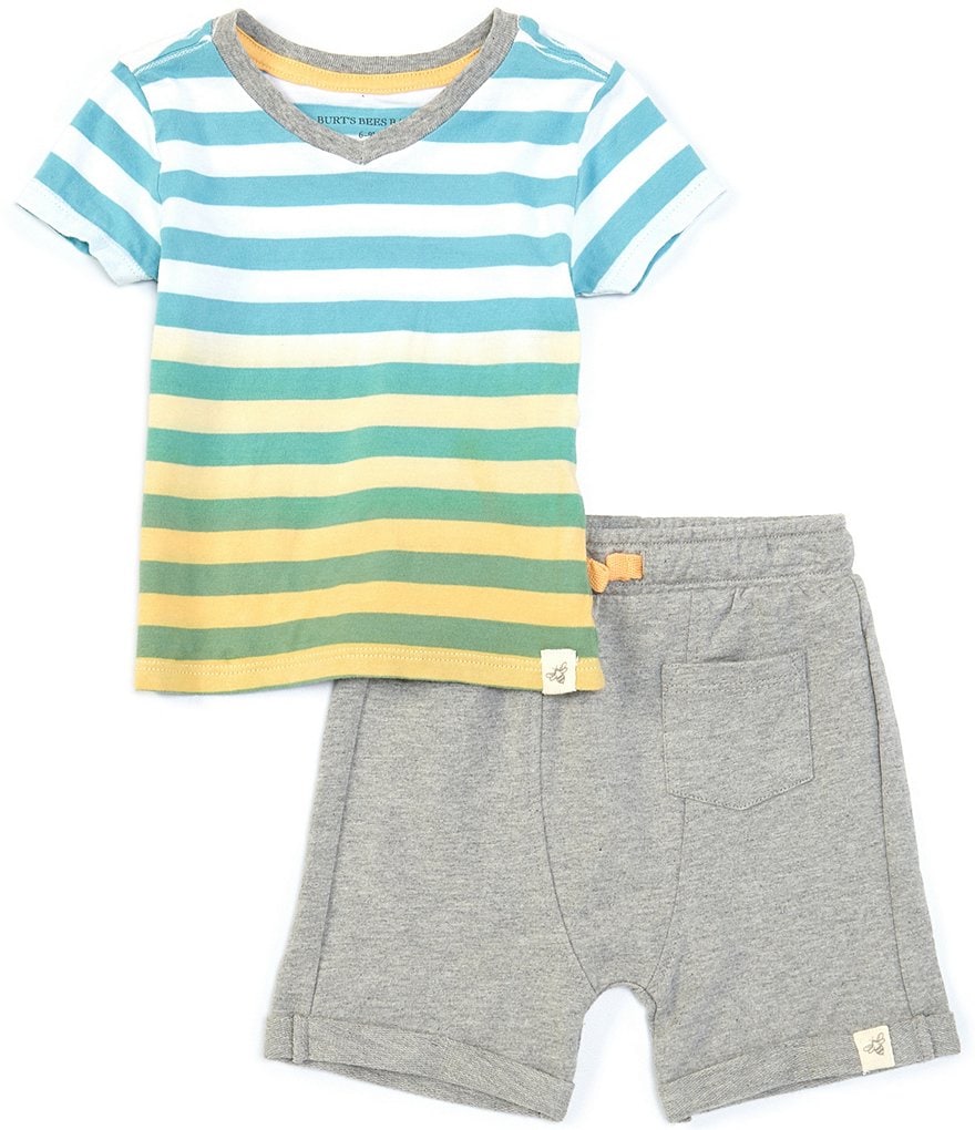 Burt's Bees Baby Boys Newborn-24 Months Short-Sleeve Dip-Dyed Striped Tee & Shorts Set