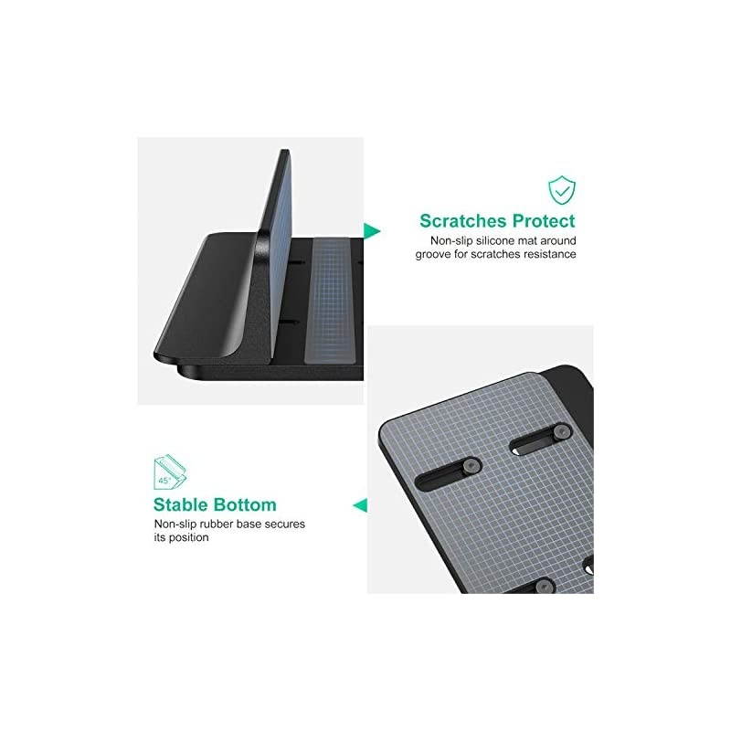 Upgraded Laptop Vertical Stand,  3-in-1 MacBook Laptop Holder Dock with Sturdy Silicone Pads for Ultra Protection, Suitable for iPhone/iPad/MacBook Pro/Surface/Samsung/Android Tablets, Black