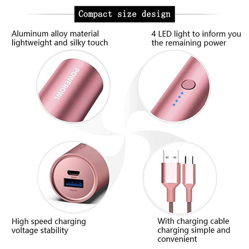 Portable Charger (5000mAh, Ultra-Compact, Universal) Travel Small USB Power Bank, High Capacity Lightweight External Battery Pack Compatible with iPhone iPad Samsung and More - Rose Gold