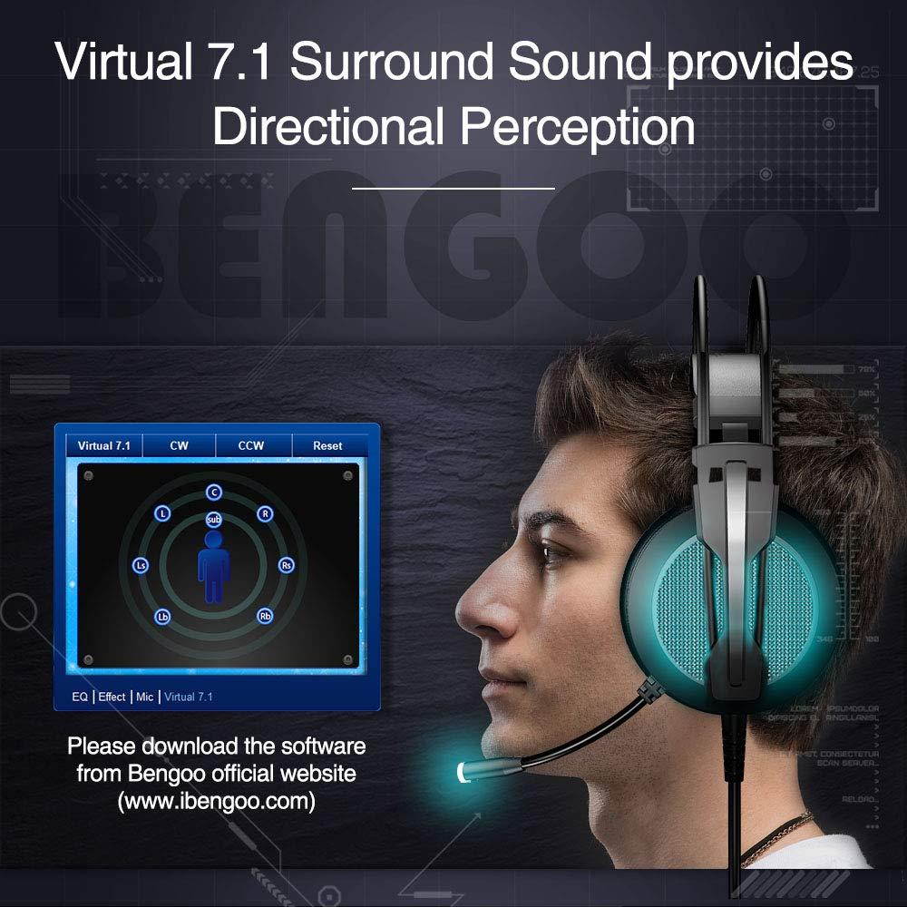 BENGOO GH1 Gaming Headset for PC, PS4 Gaming Console, USB 7.1 Surround Sound Gaming Headphones with Noise Canceling Mic, 4D Intelligent Vibration, Strong Bass, LED Light for Laptop Mac Games