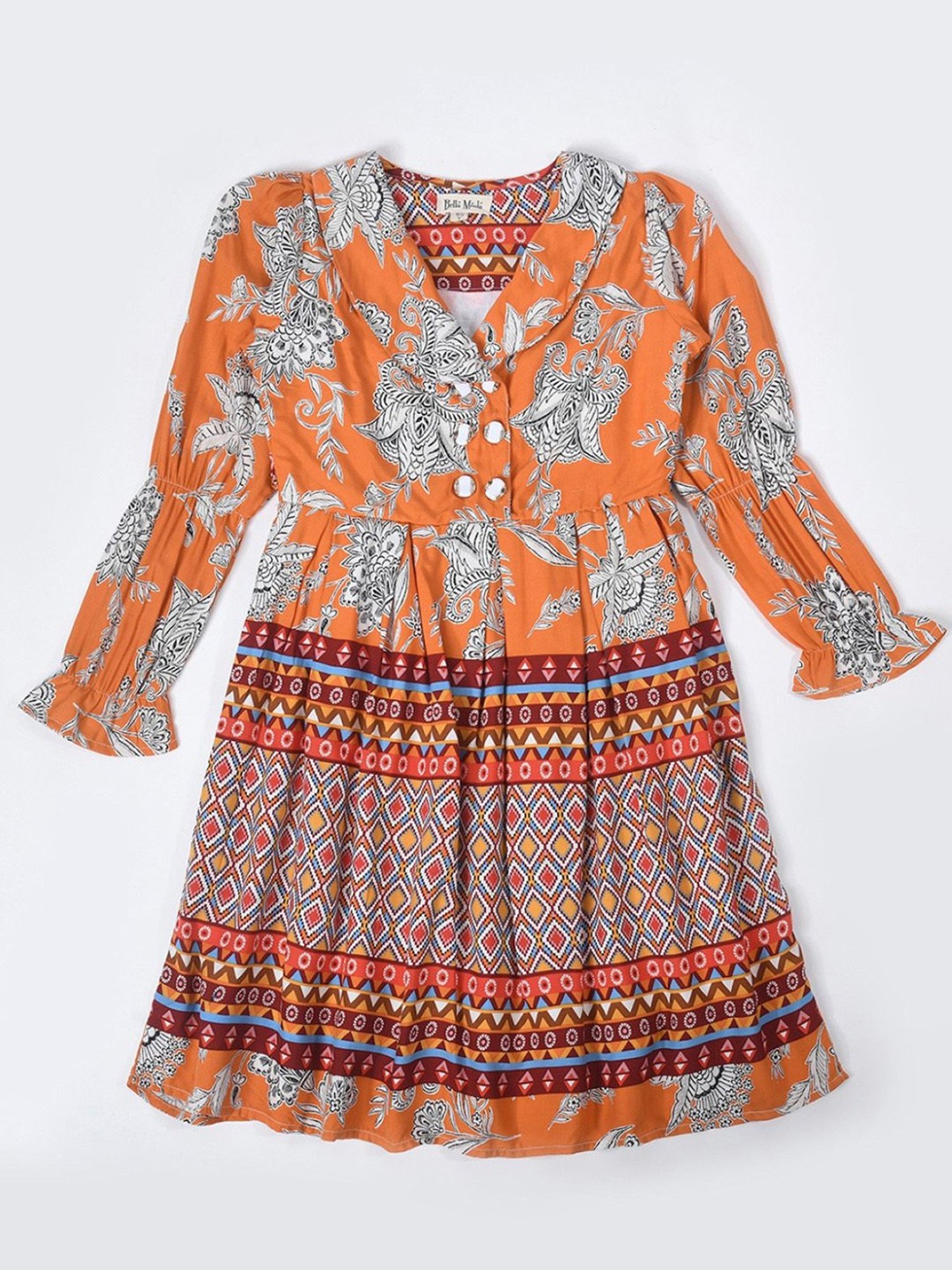 Bella Moda Kids Rust Printed Full Sleeves Fit & Flare Dress