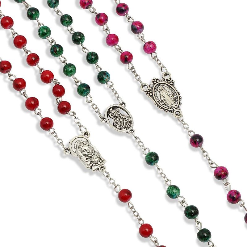 Juvale 12 Piece Catholic Rosary Glass Beads Necklace, 6 Pendants Design and Colors, 19.7"