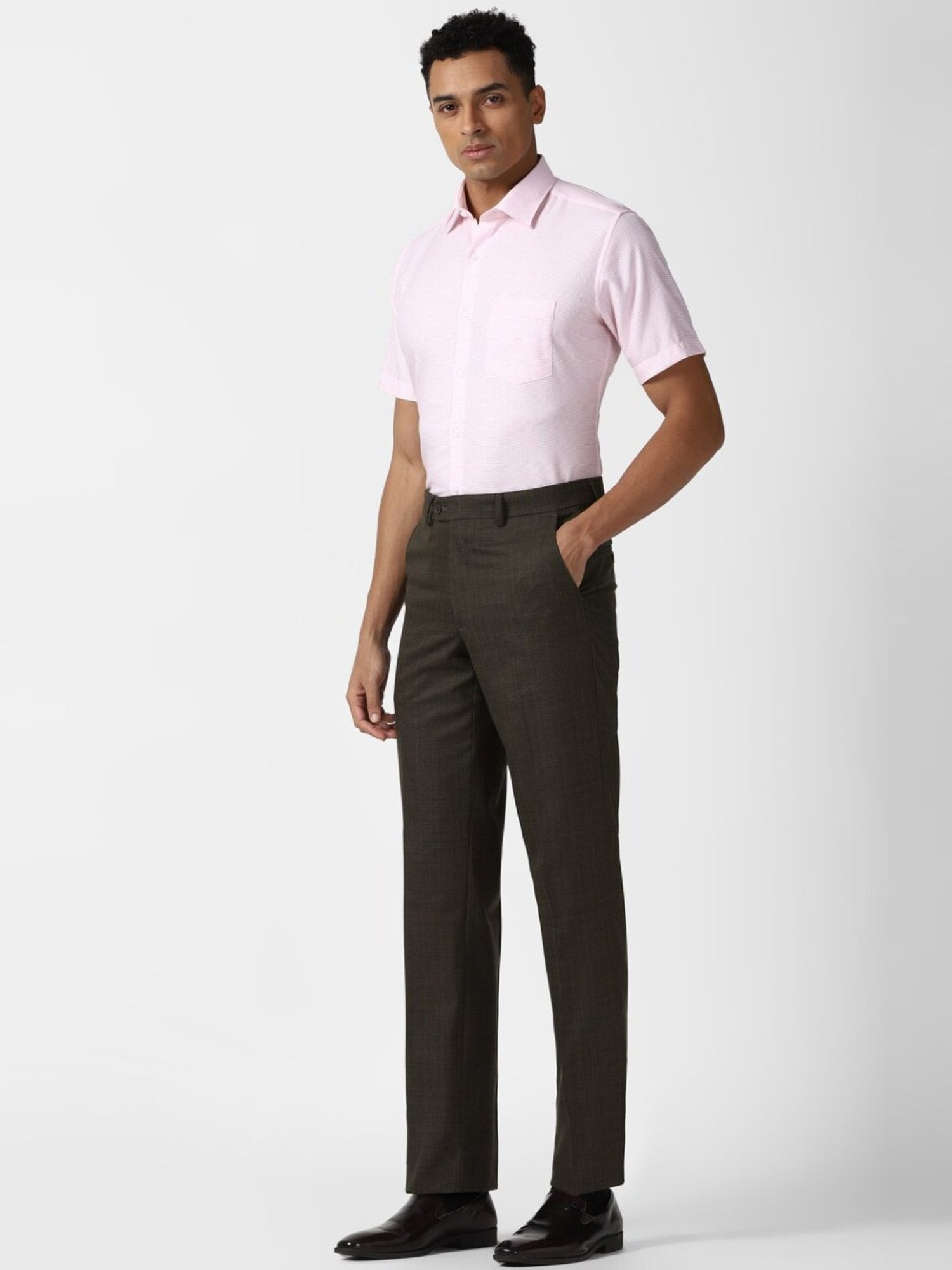 Van Heusen Brown Regular Fit Checks Trousers