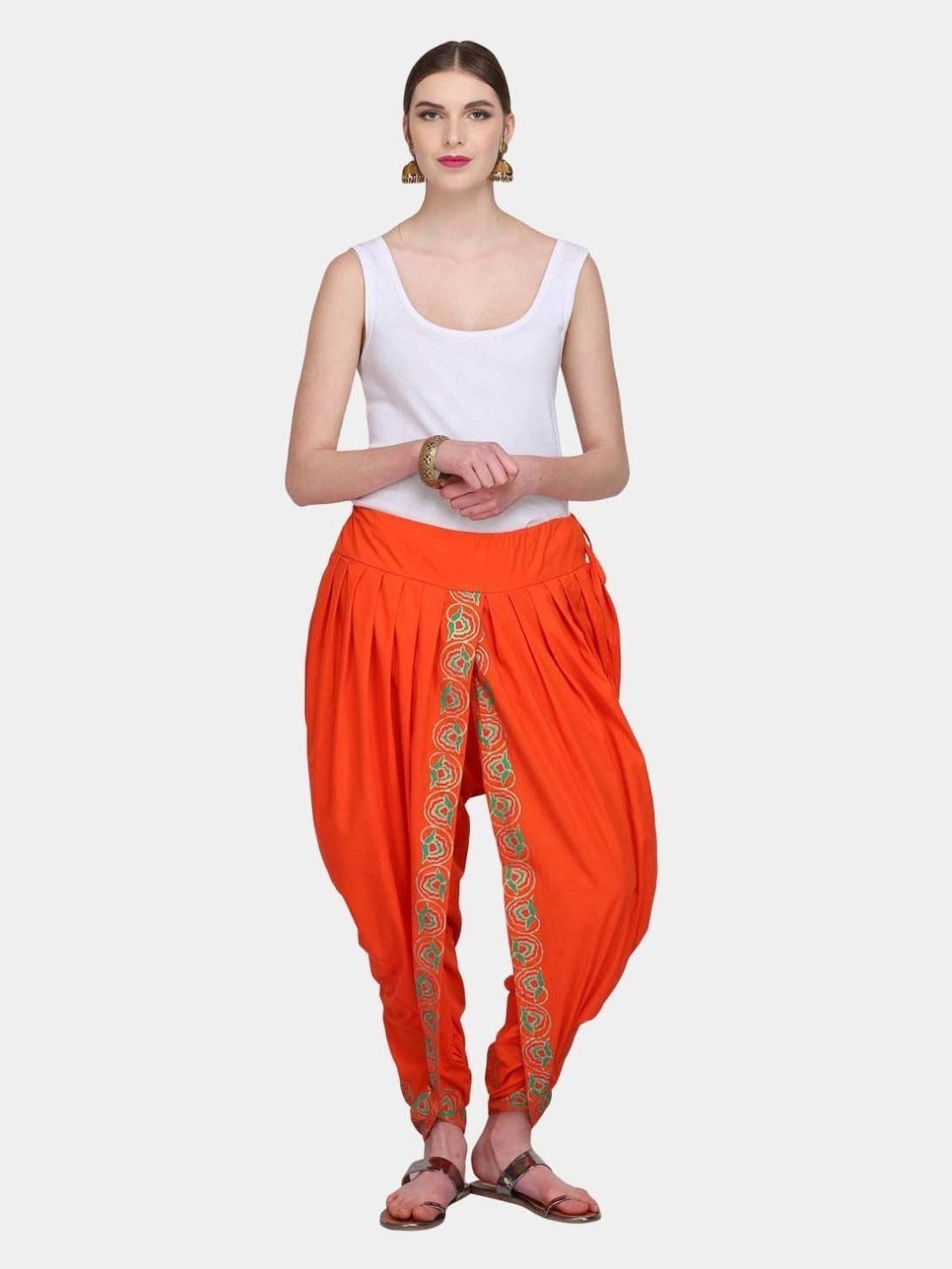 Kaanchie Nanggia Orange Cotton Pleated Dhoti Pants