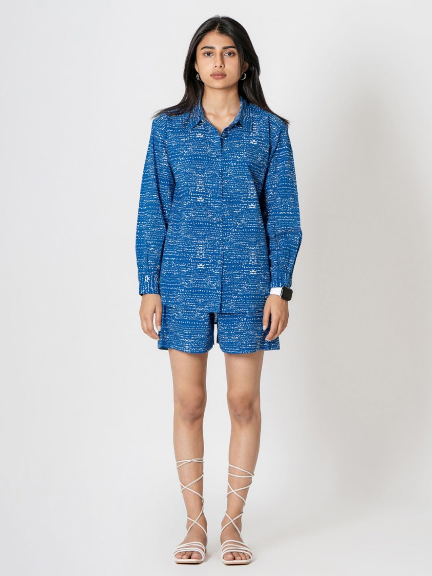 Kameez by Pooja Dotted Blue Capsule 24 Cotton Shirt and Shorts Co-ord Set