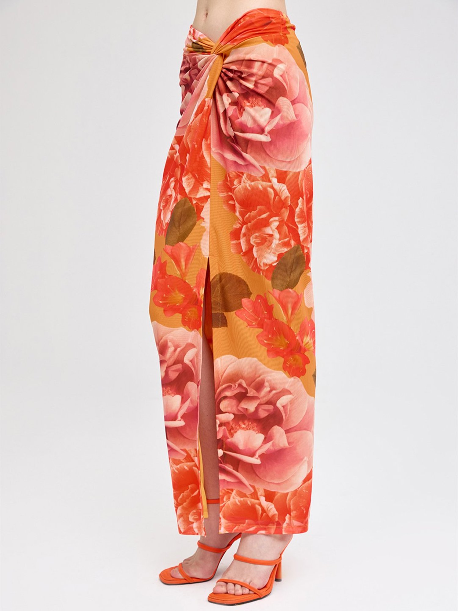 Cover Story Orange Floral Print Skirt