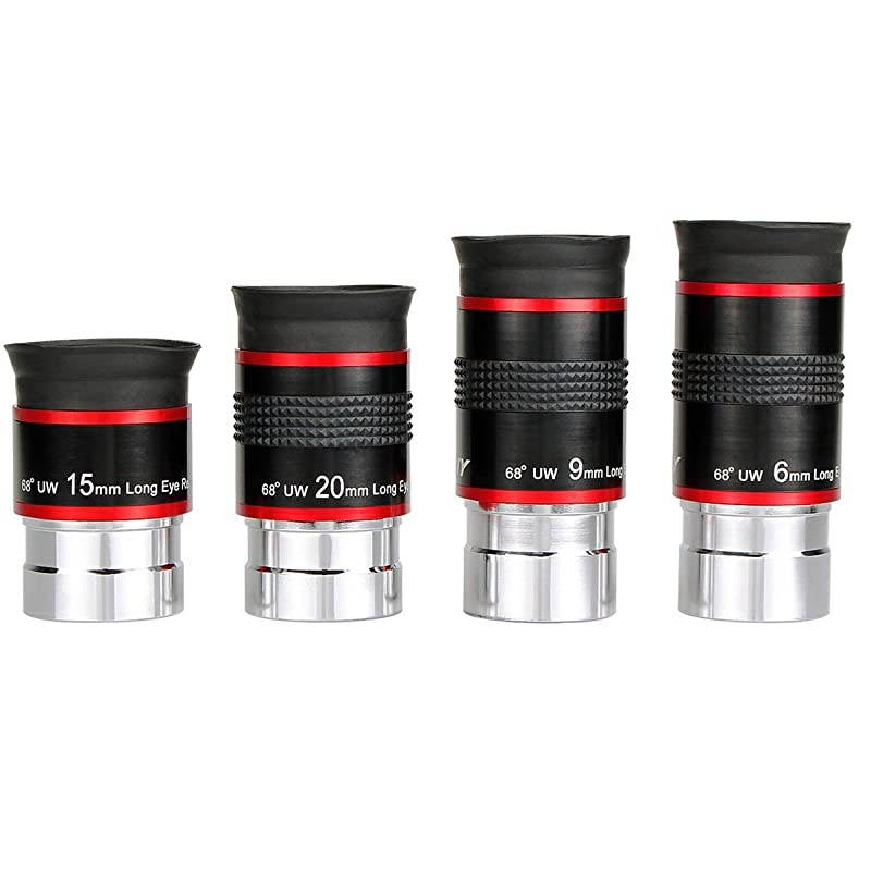 Telescope Eyepiece FMC Broadband Green Film Eyepiece 1.25 68 Degree Ultra Wide Angle Eyepiece Set for Astronomical Telescope(6mm 9mm 15mm 20mm)