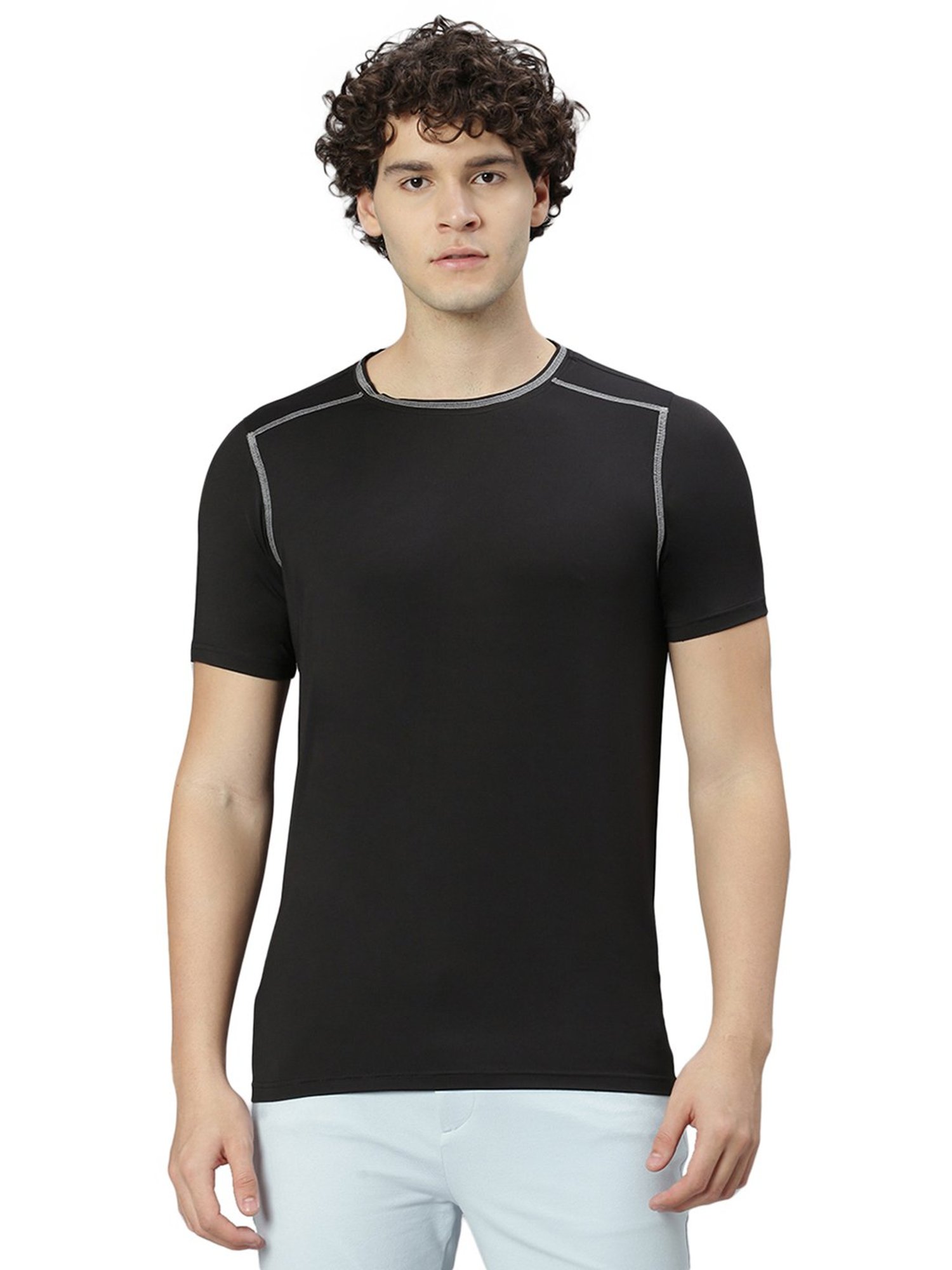 Slowave Black Regular Fit Crew T-Shirt
