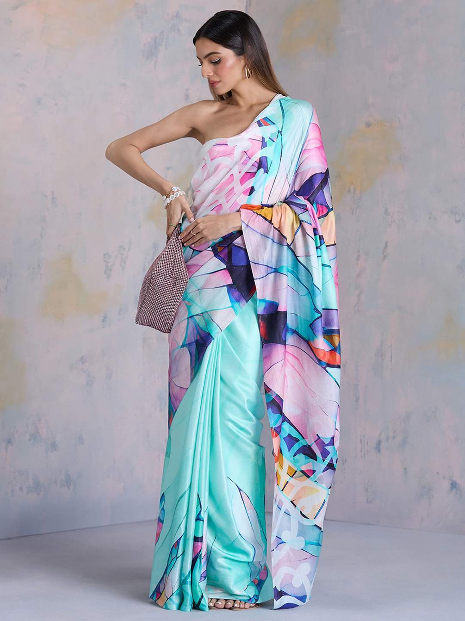 navyasa by liva Blue Printed Saree With Unstitched Blouse