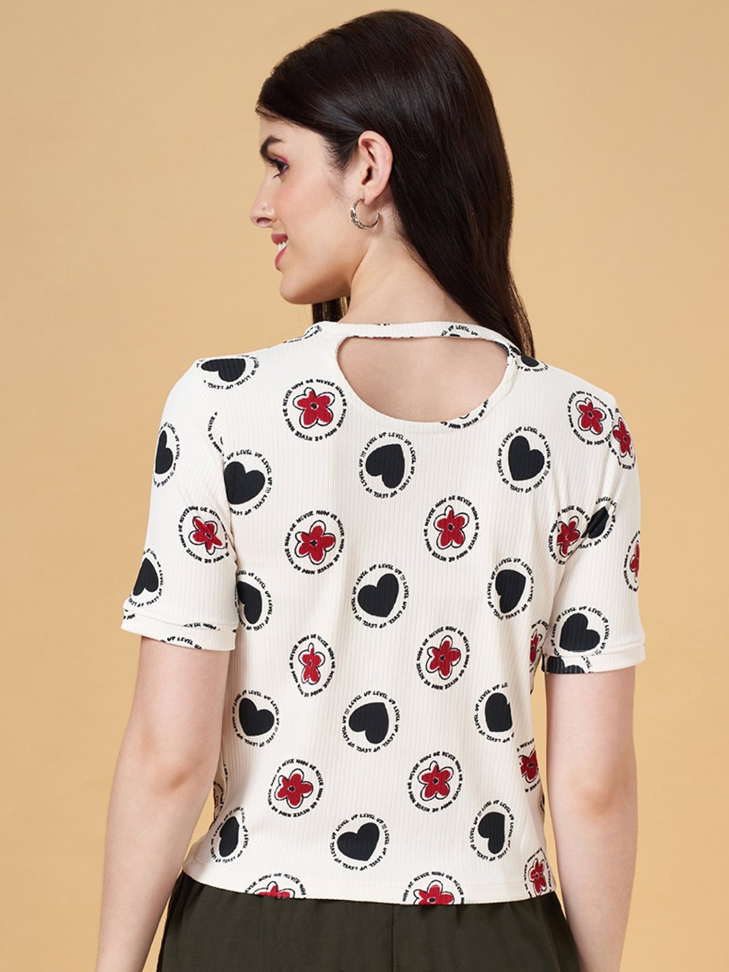 People by Pantaloons Beige Printed Top