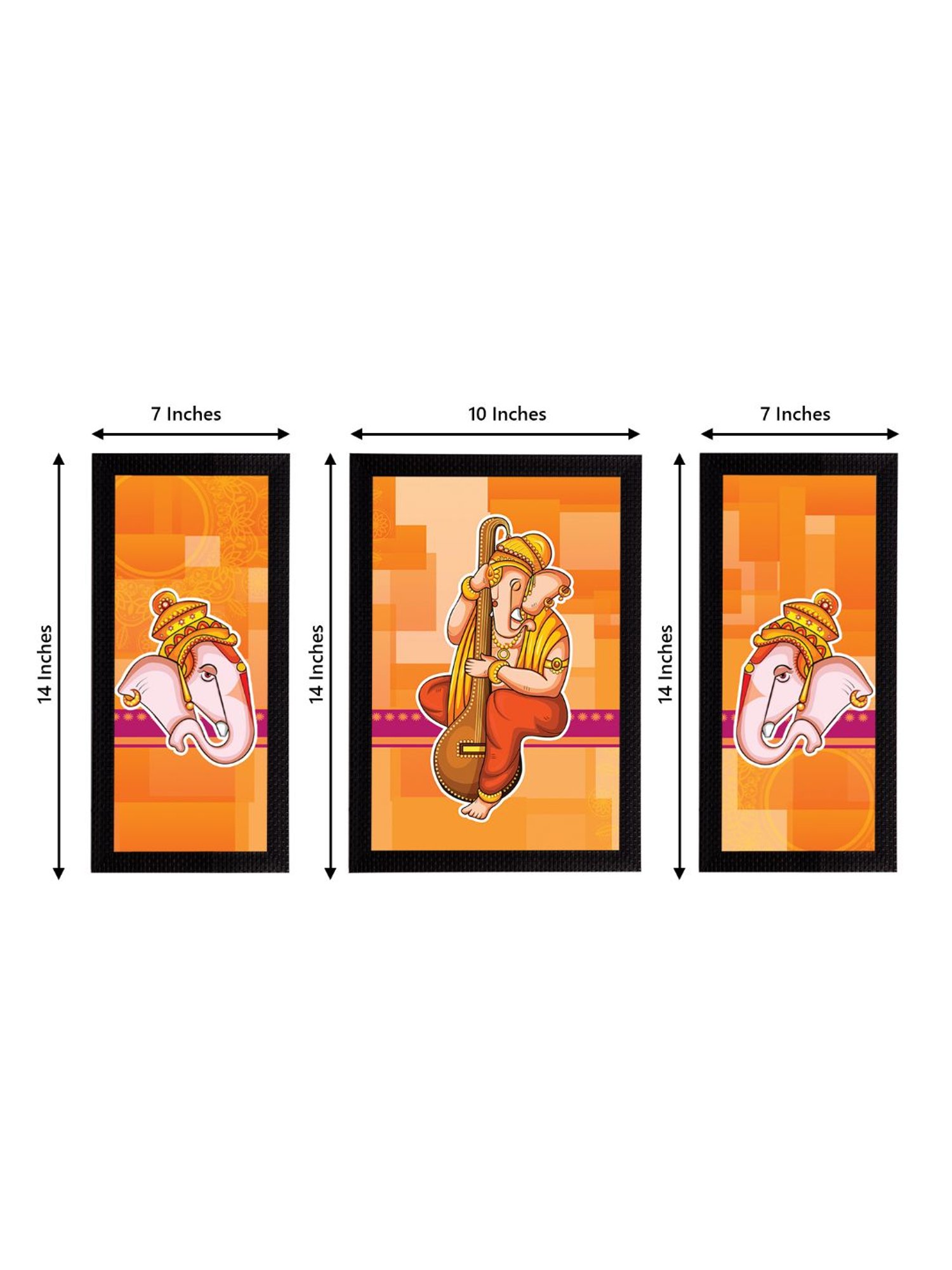 eCraftIndia Set of 3 Lord Ganesha Satin Matt Texture UV Art Painting