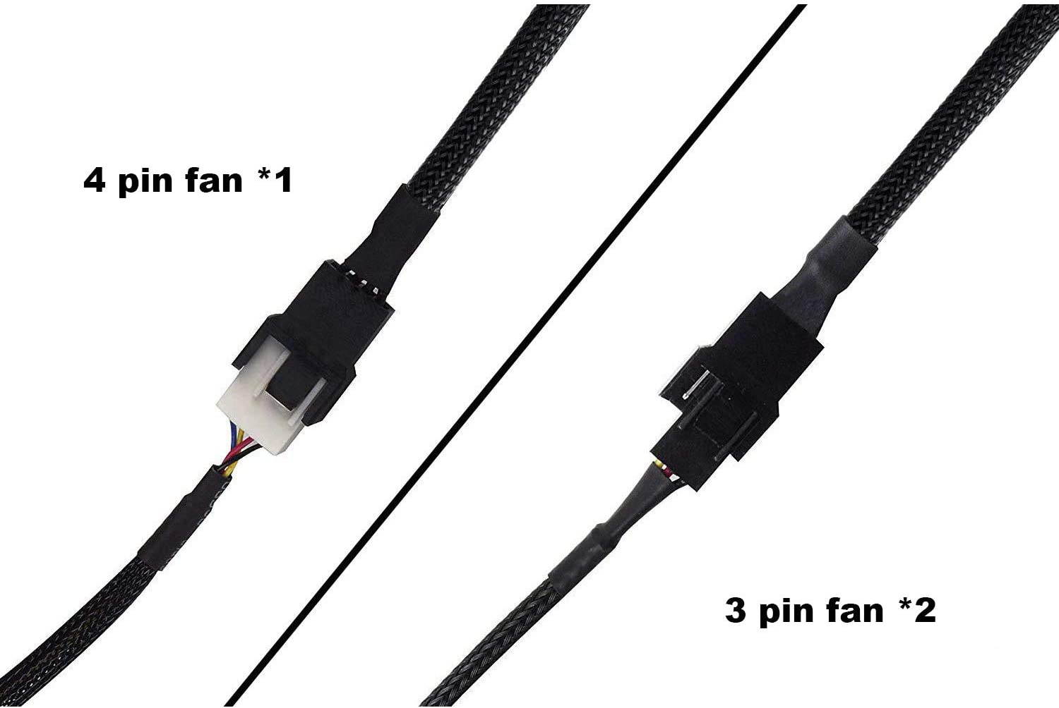 PWM Fan Splitter Cable 4 Pin Black Sleeved Case Fan Splitter Cable 1 to 3 Converter Braided Y Splitter Computer PC Fan Extension Power Cable 10.5 Inches (1 Pack)