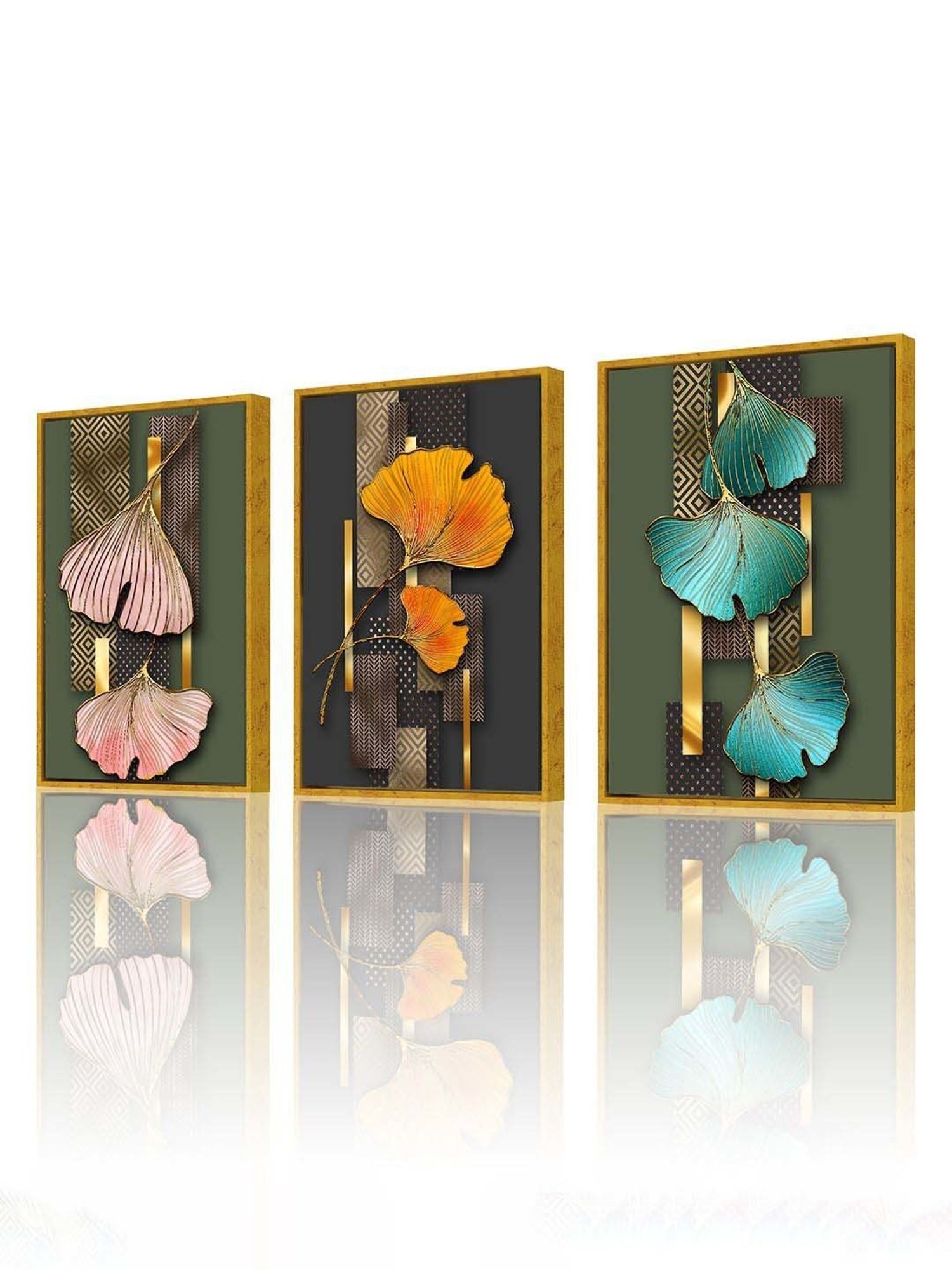 Art Street Multicolor Ginkgo Biloba Canvas Prints Nursery Quotes Simple Painting Wall Art - Set of 3