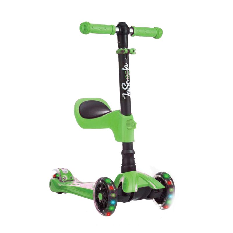 LaScoota Toddler Girl and Boy Kids Adjustable Kick Scooter with Light Up Wheels and Removable Seat, (Green)