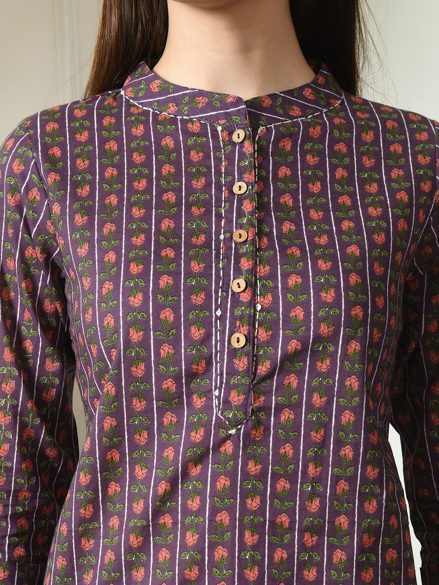 DECKEDUP Purple Cotton Floral Print Tunic