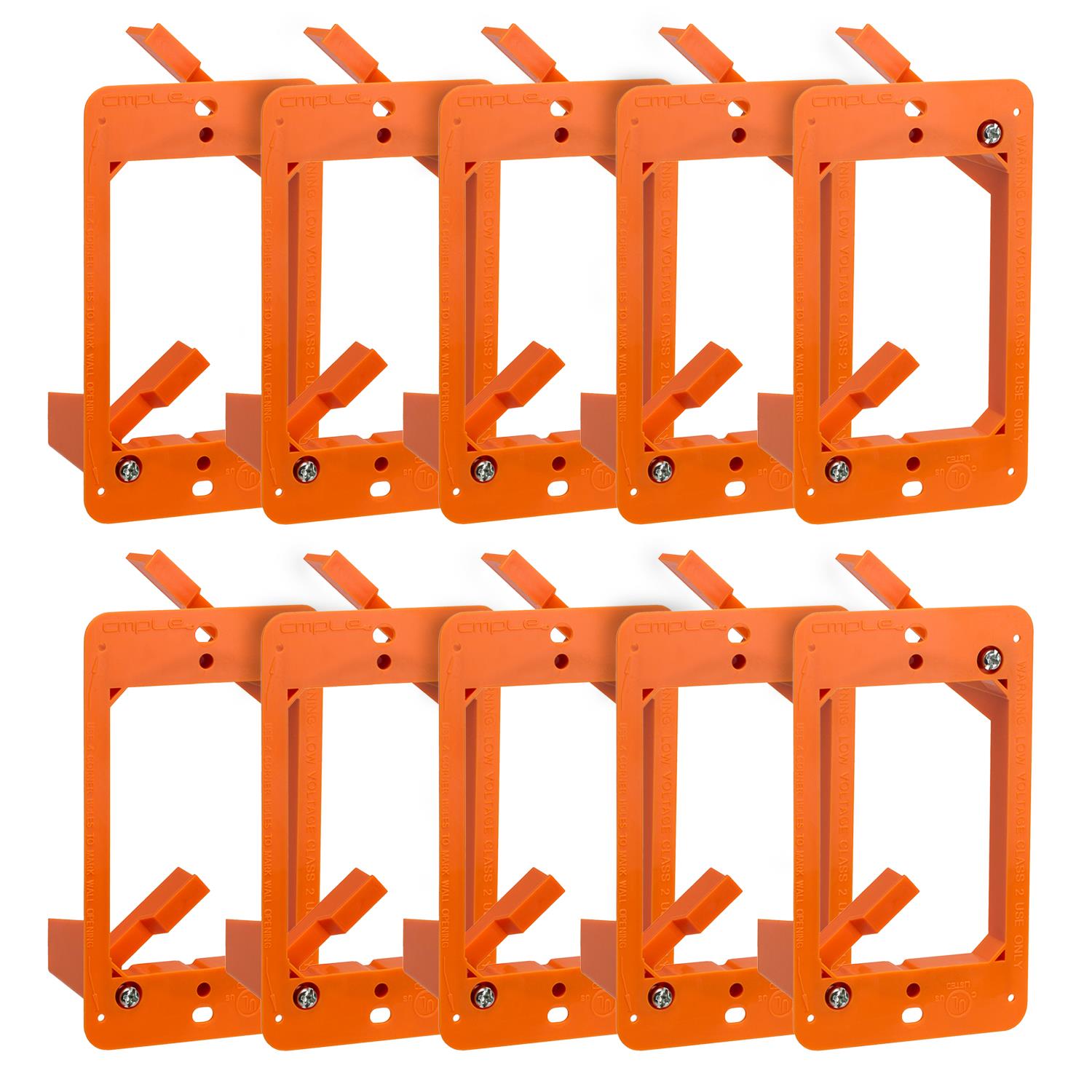 Cmple - Low Voltage Mounting Bracket 1 Gang Multipurpose Drywall Mounting Wall Plate Bracket &ndash; (Single Gang, 10 PACK)