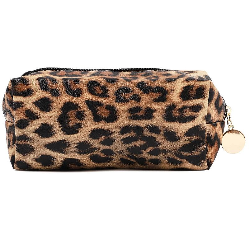 2-Pack Small Leopard Print Travel Cosmetic Makeup Bag, Jewelry Pouch Toiletry Organizer For Women