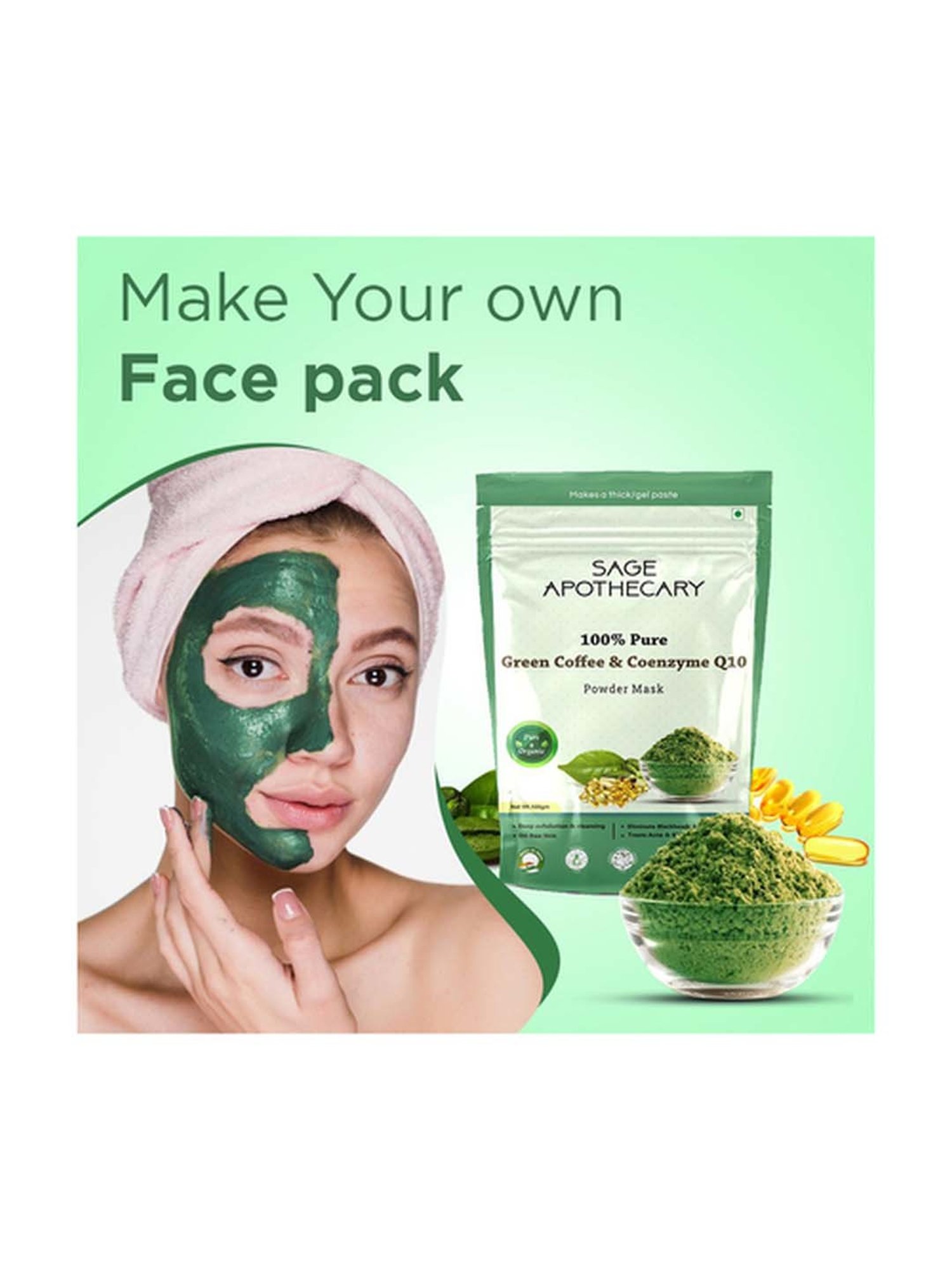 Sage Apothecary Green Coffee & Coenzyme Q10 Powder Mask - 100 gm