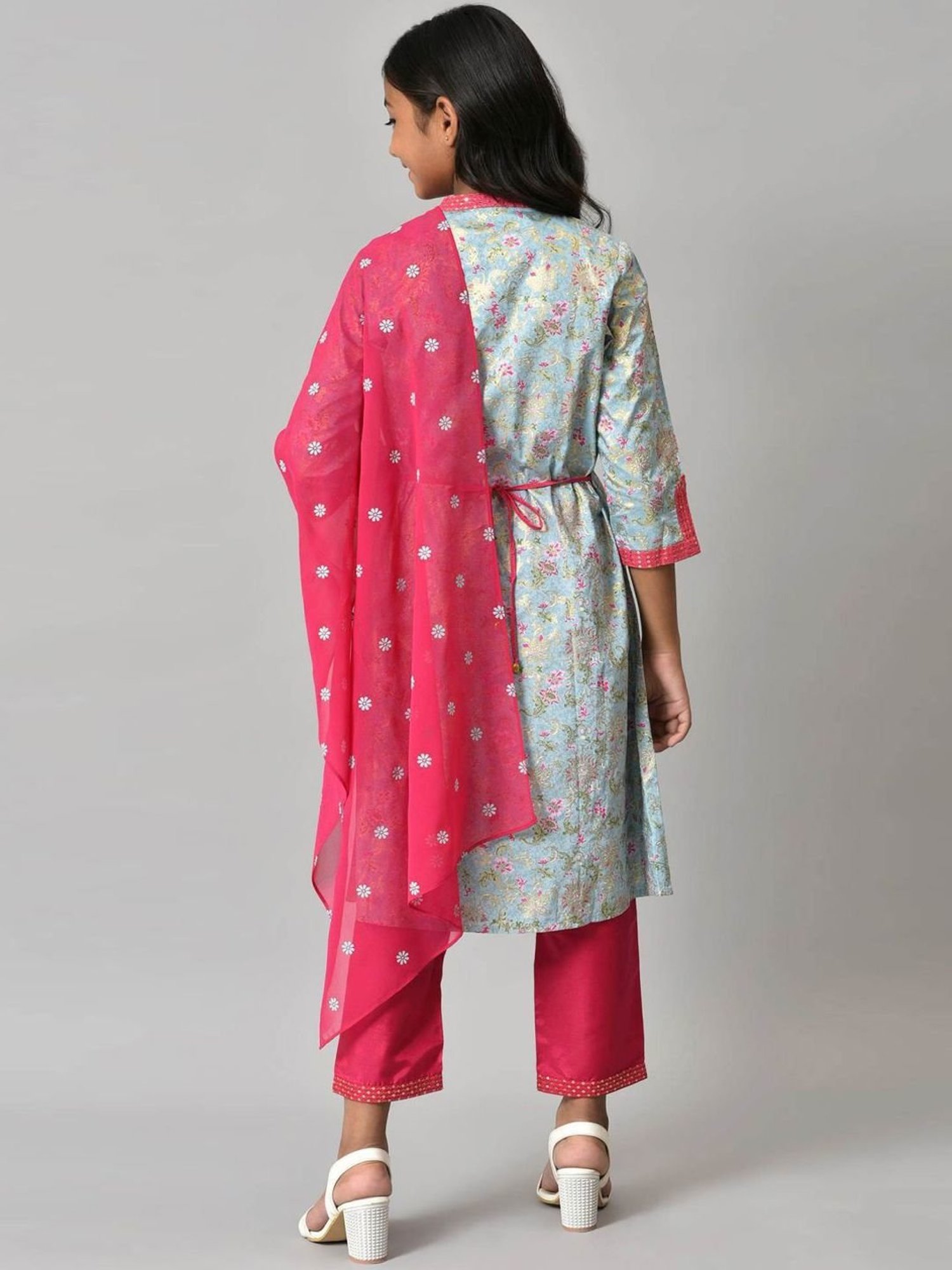 Aurelia Kids Blue & Red Embroidered Kurta Set