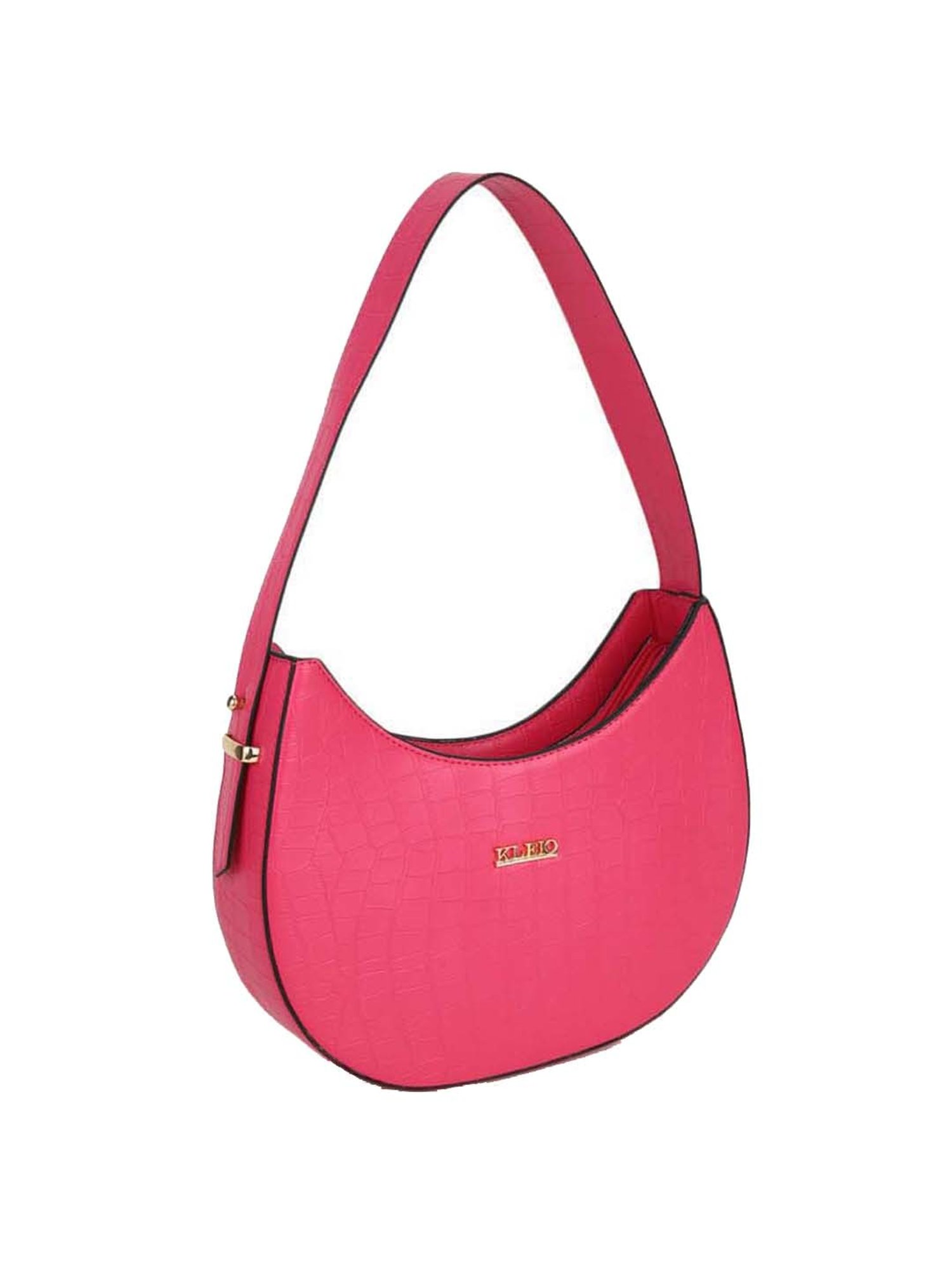 KLEIO Pink Textured Medium Hobo Handbag