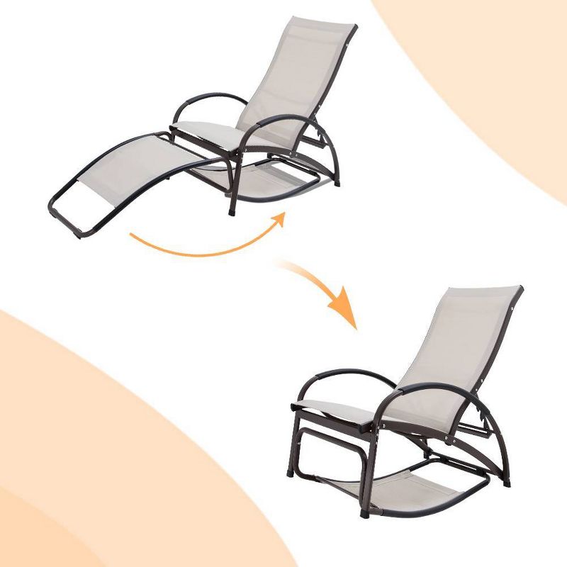 Outdoor Aluminum Adjustable Chaise Lounge Rocking Chair - Tan - Crestlive Products