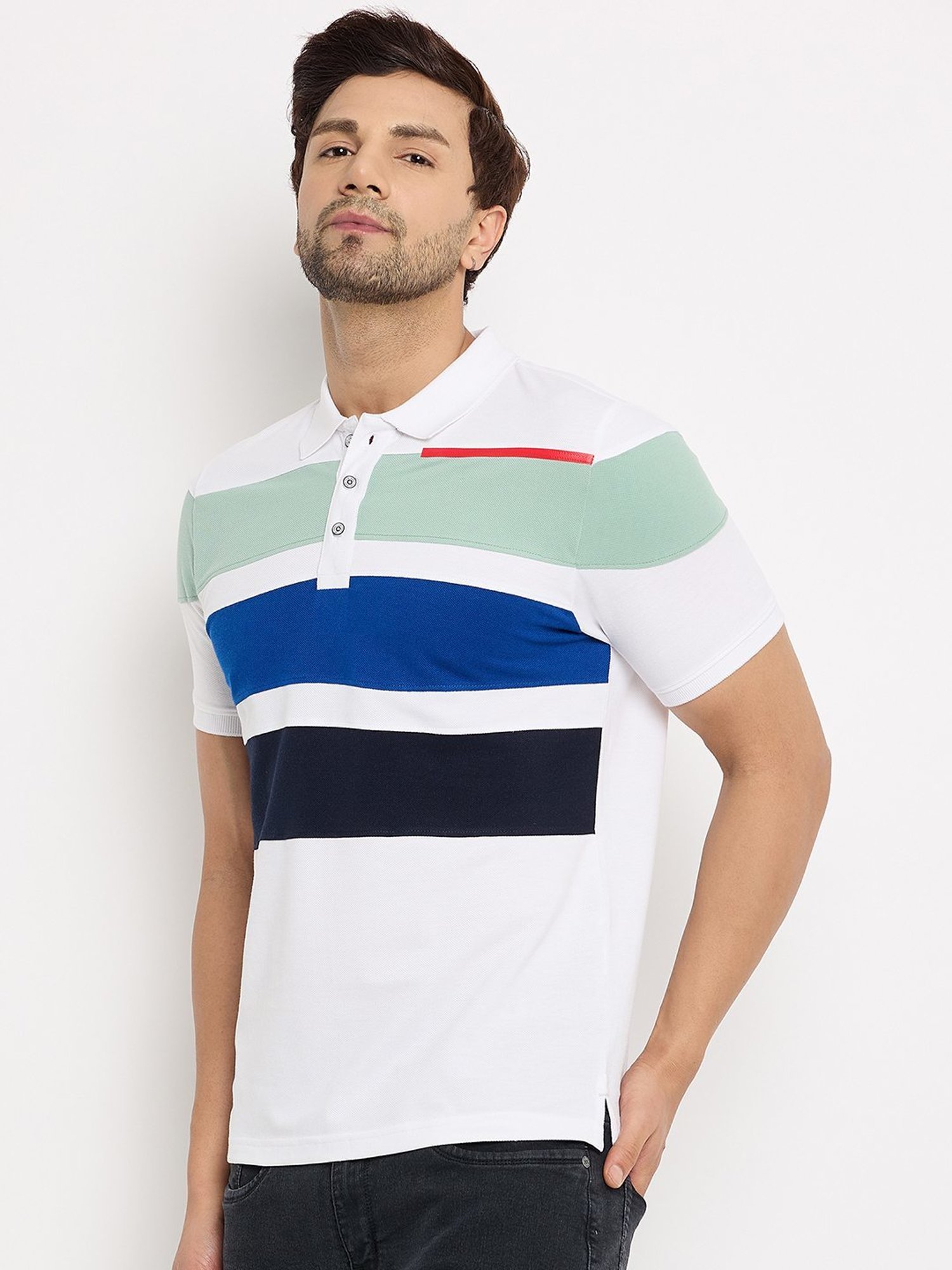 Duke White Slim Fit Striped Polo T-Shirt