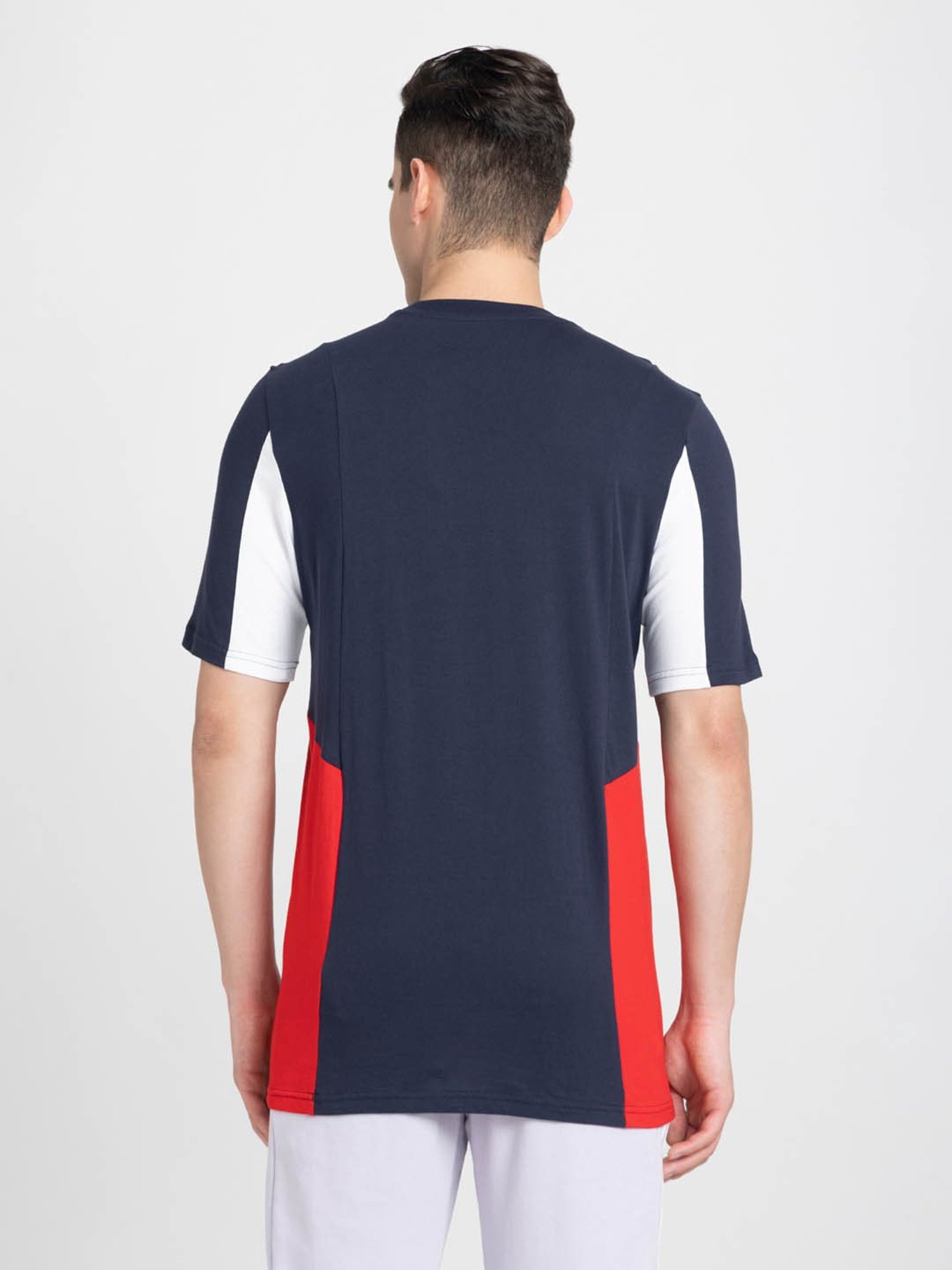 Adidas Black Cotton Regular Fit Colour Block Sports T-Shirt